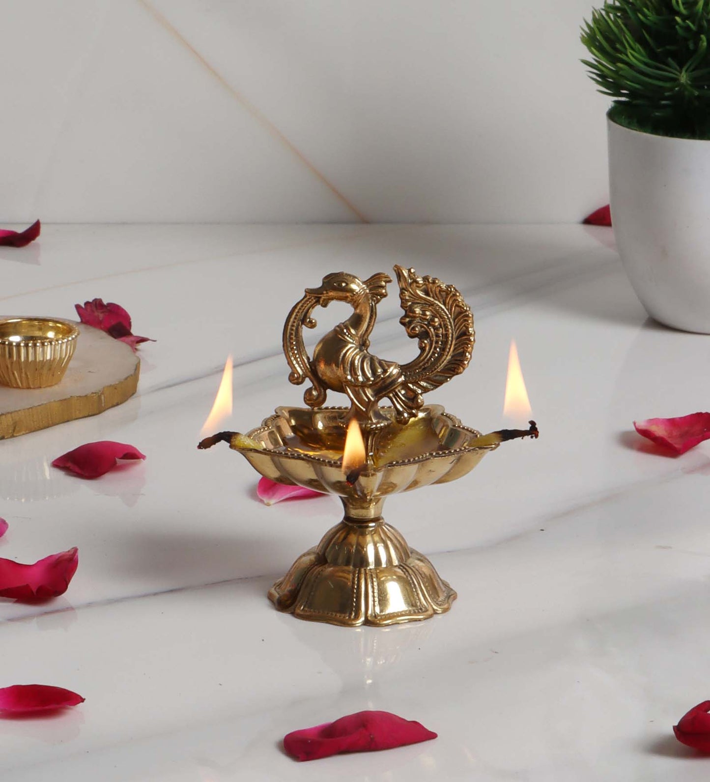 Small Brass Peacock Kerela Deepak Single