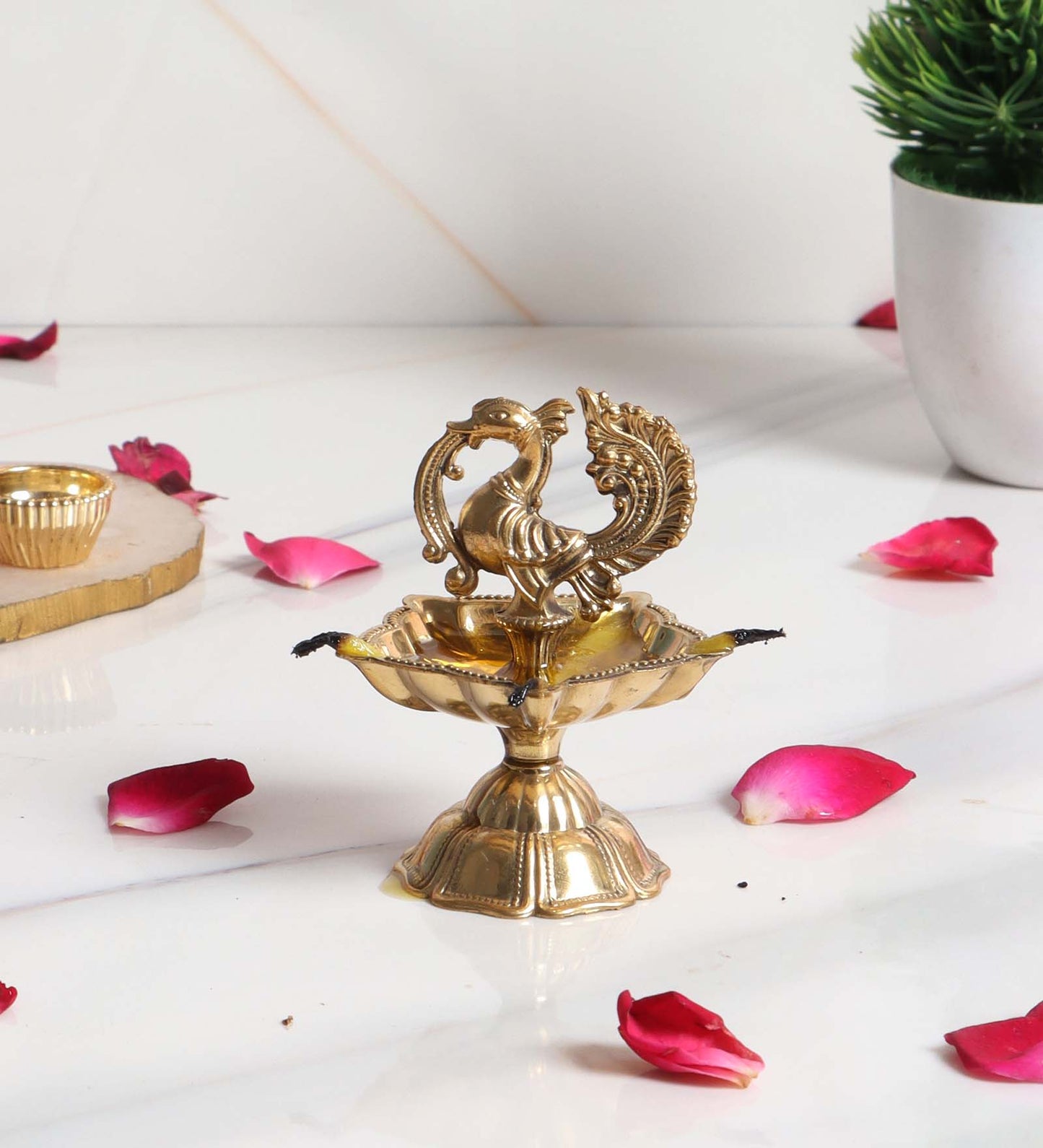 Small Brass Peacock Kerela Deepak Single