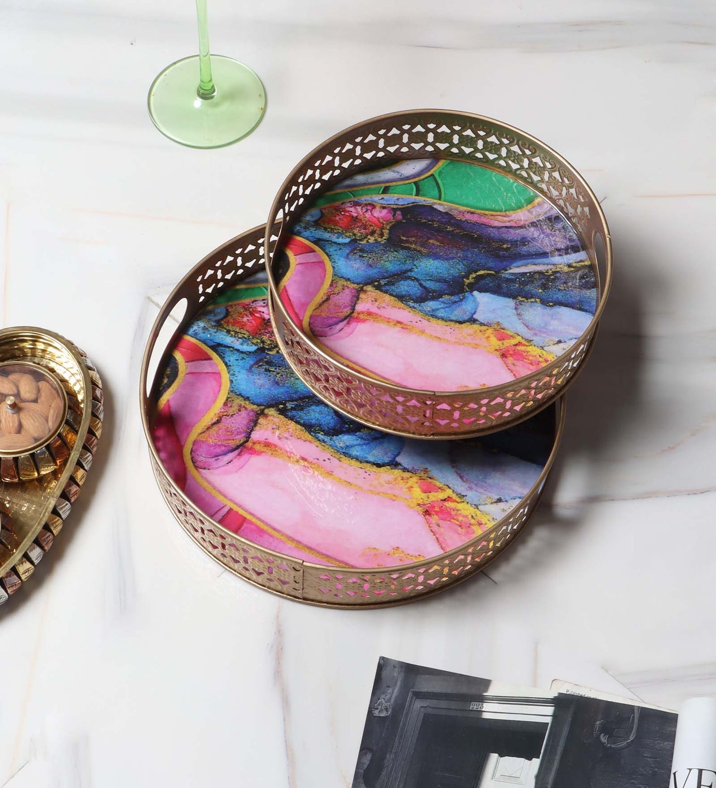 Blue & Pink Abstract Design Tray