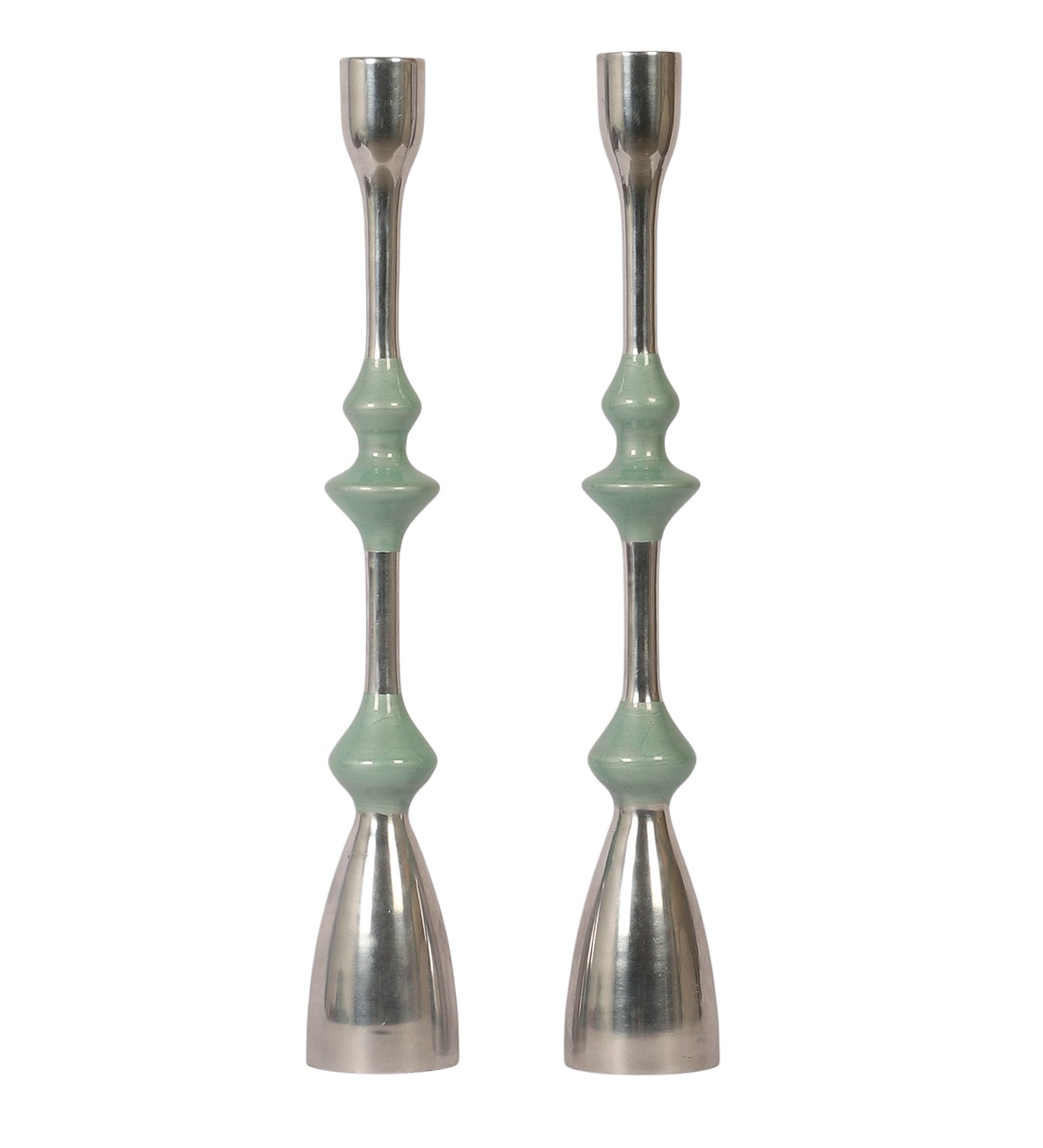 Silver & Grey Aluminium Candle Stand Set of 2