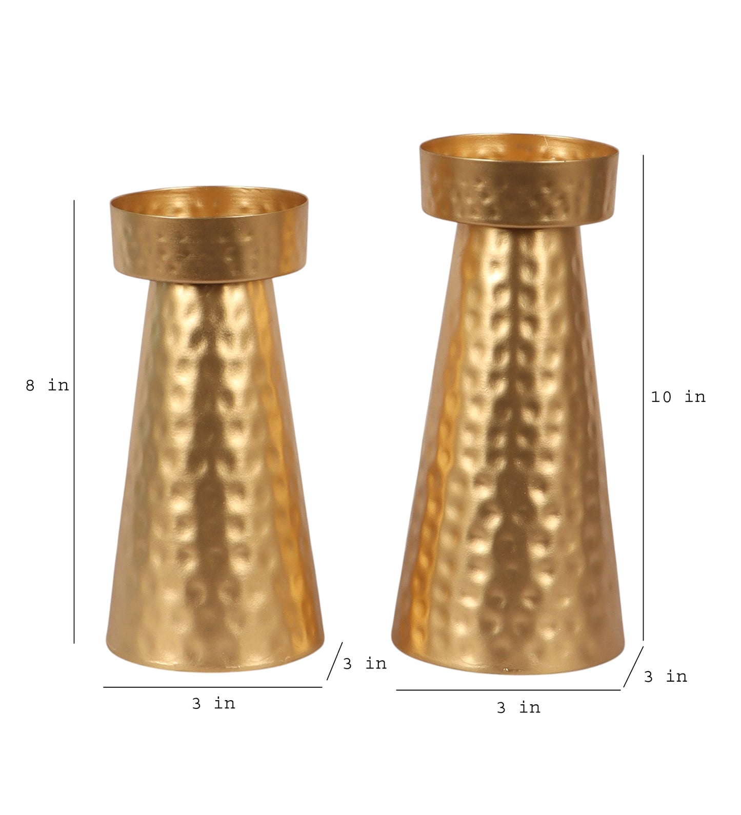 Gold Hammered Cone Candle Stand Set of 2