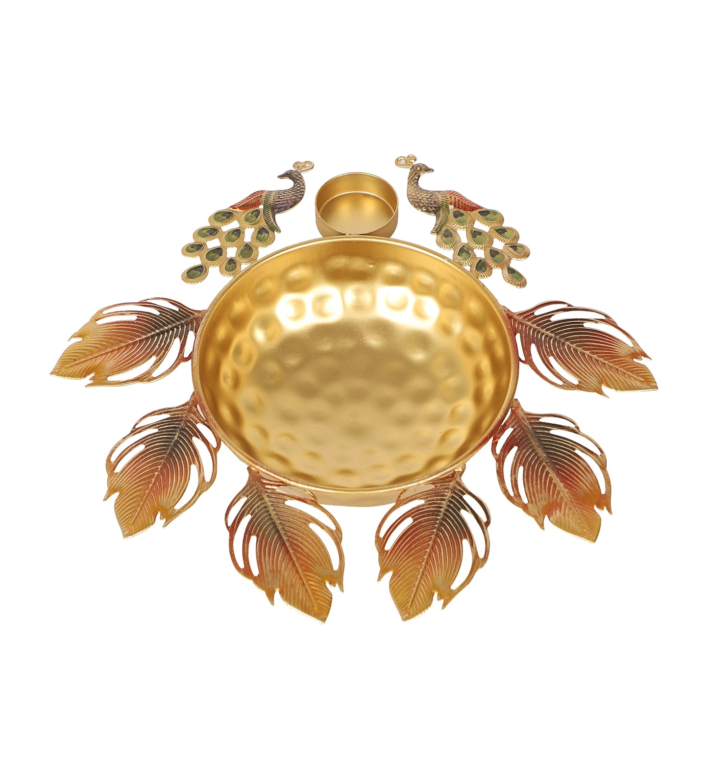 Peaock Red & Gold Urli With 4 Dia