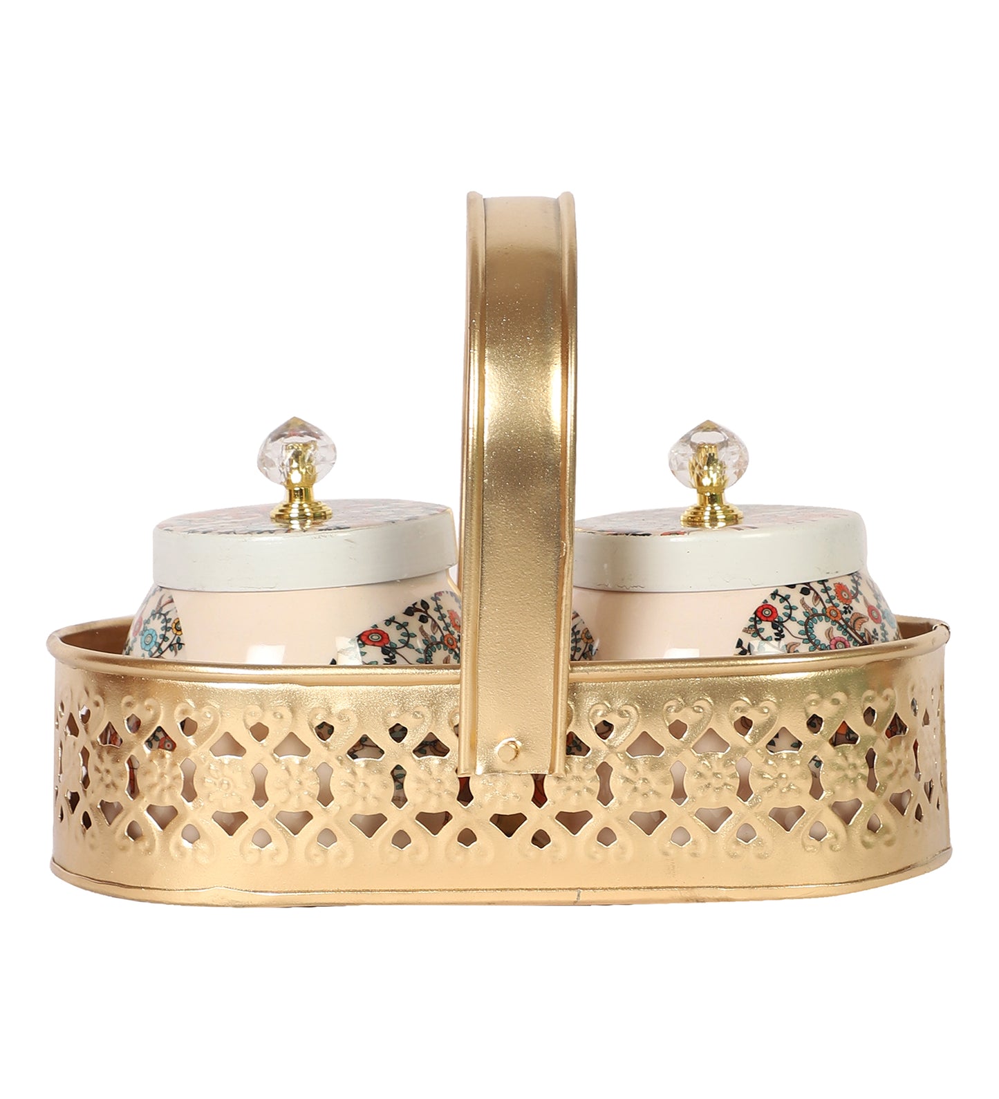 Peacock Print Jars WIth basket Set of 3