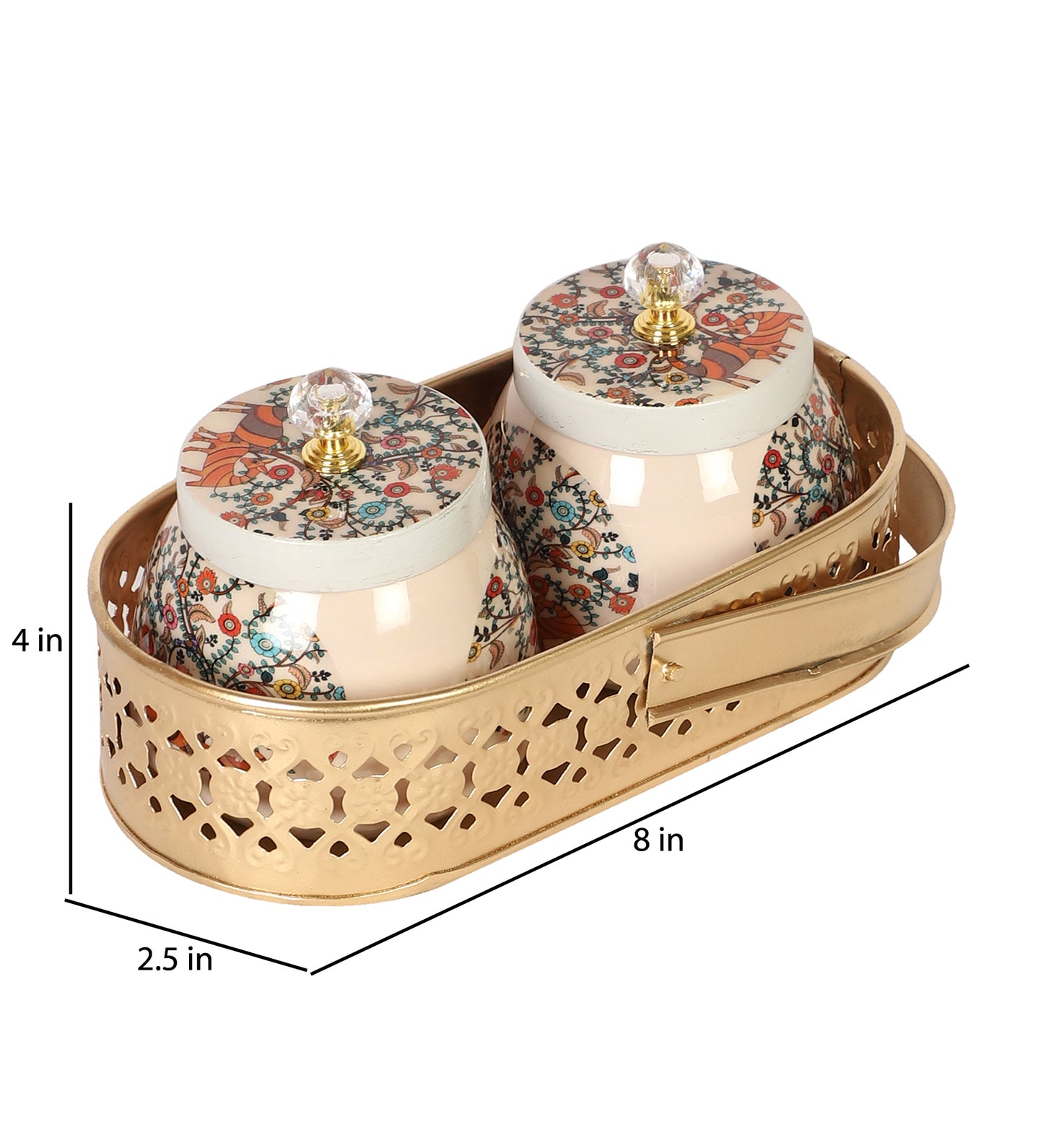 Peacock Print Jars WIth basket Set of 2