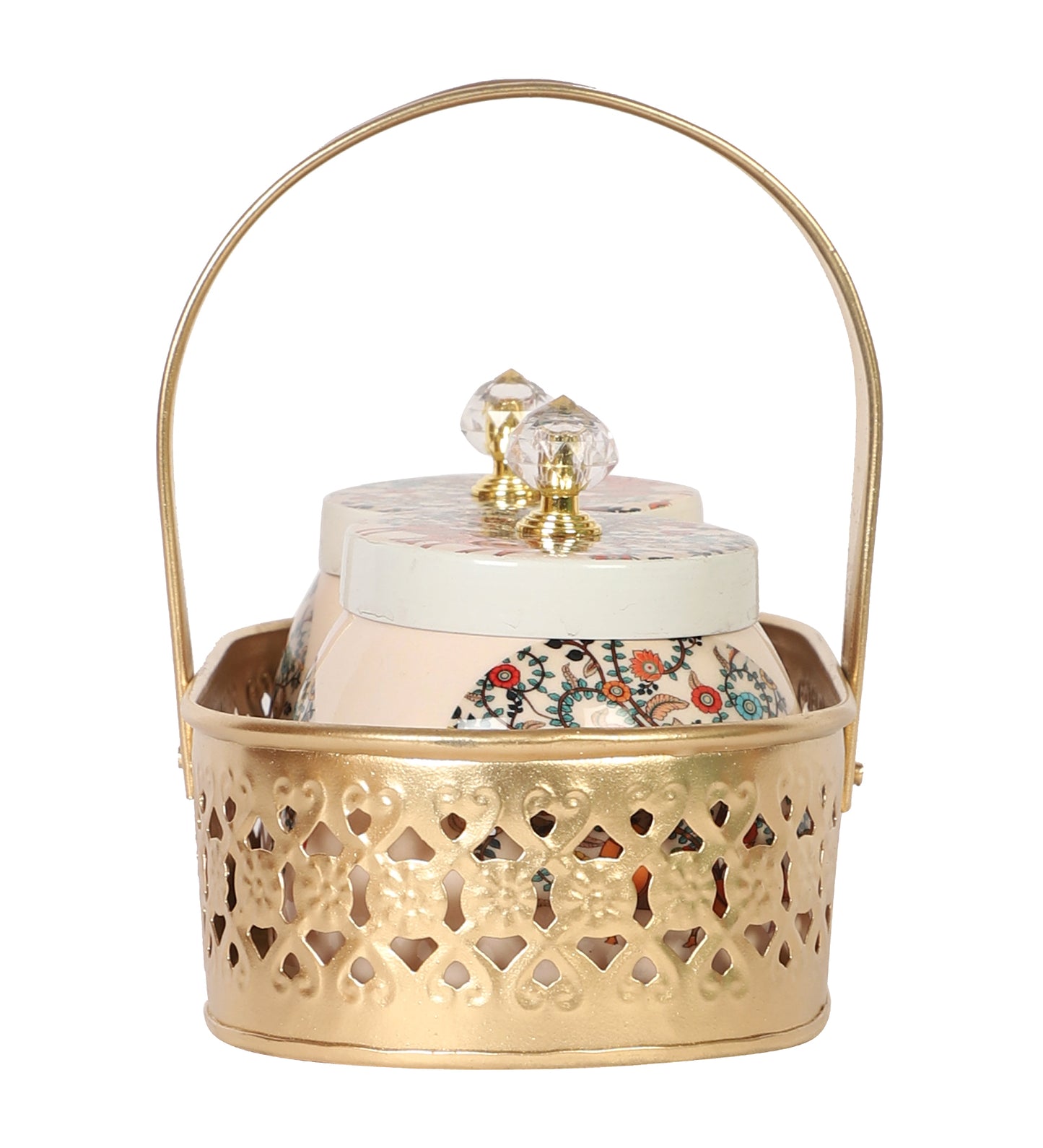 Peacock Print Jars WIth basket Set of 2