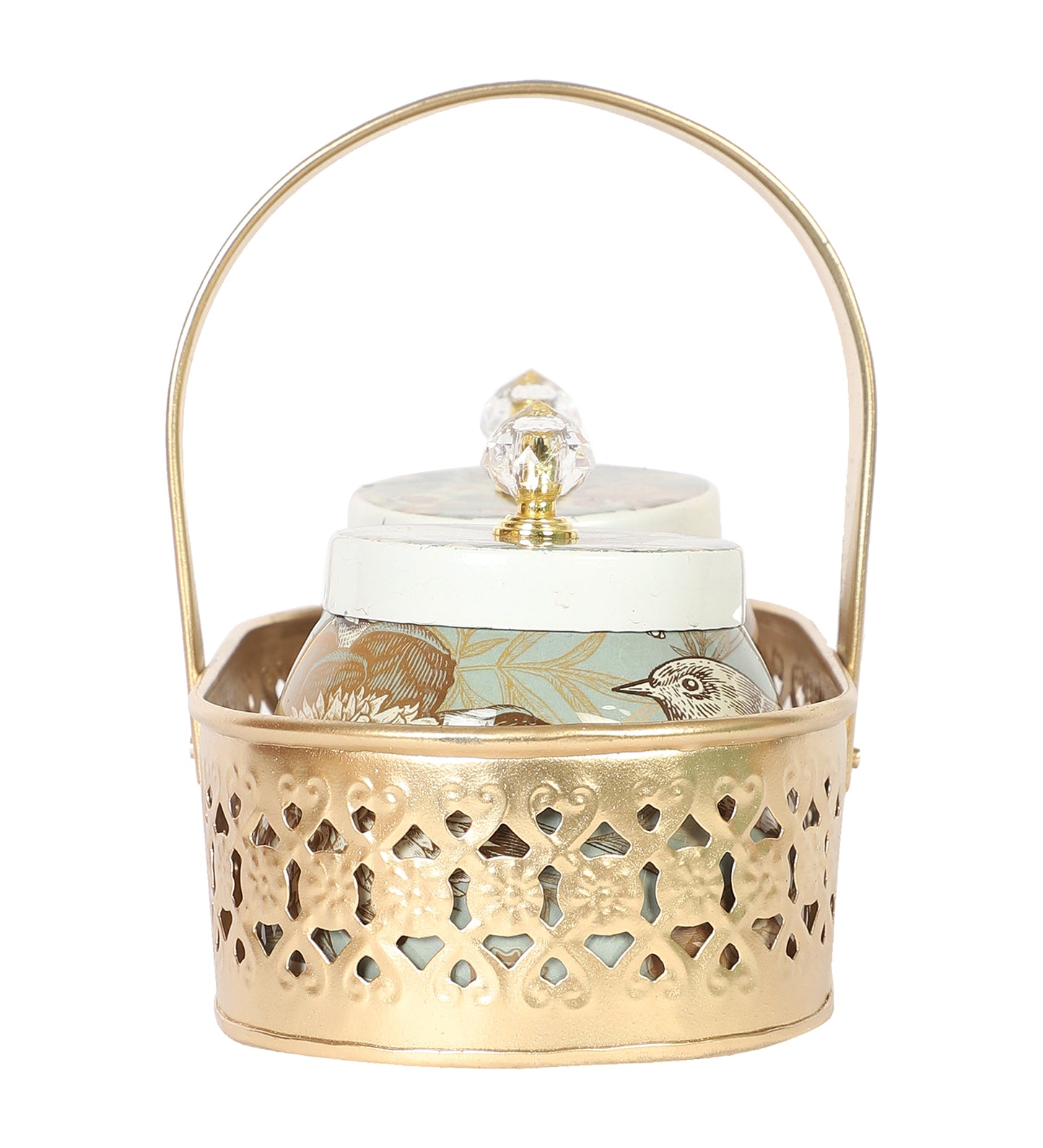 Bird Print Metal Jar With basket Set of 3