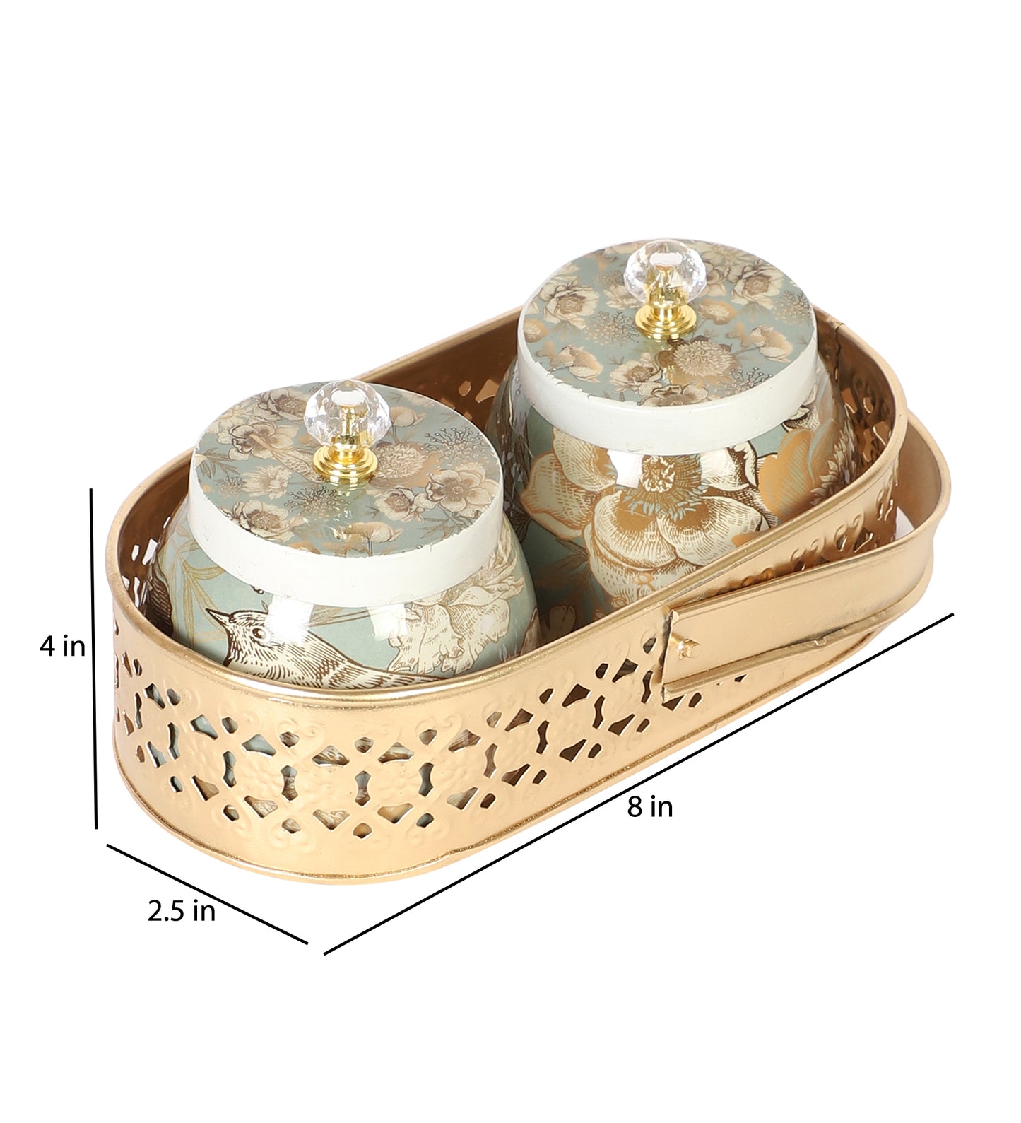 Bird Print Metal Jar With basket Set of 3