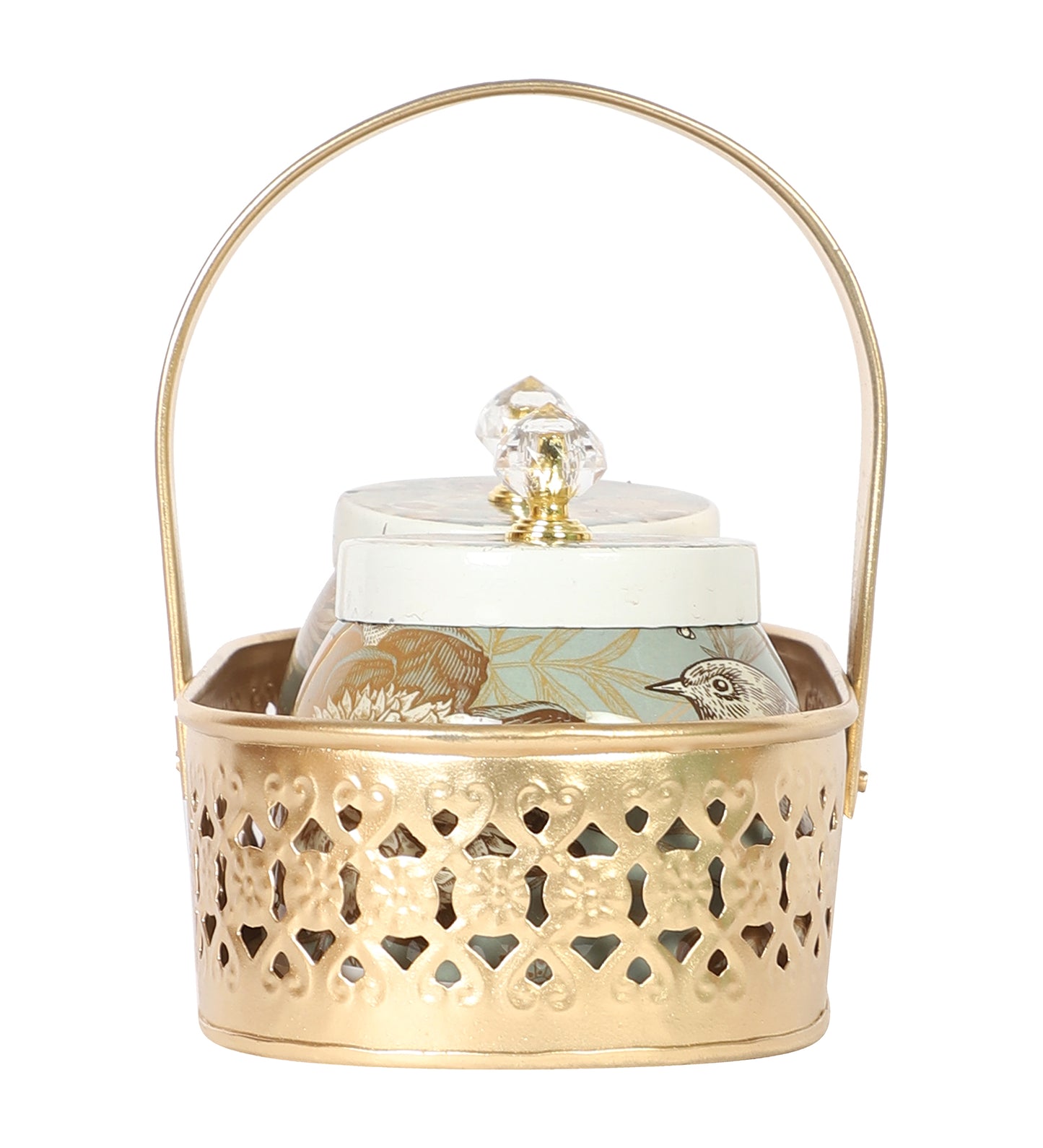 Bird Print Metal Jar With basket Set of 3