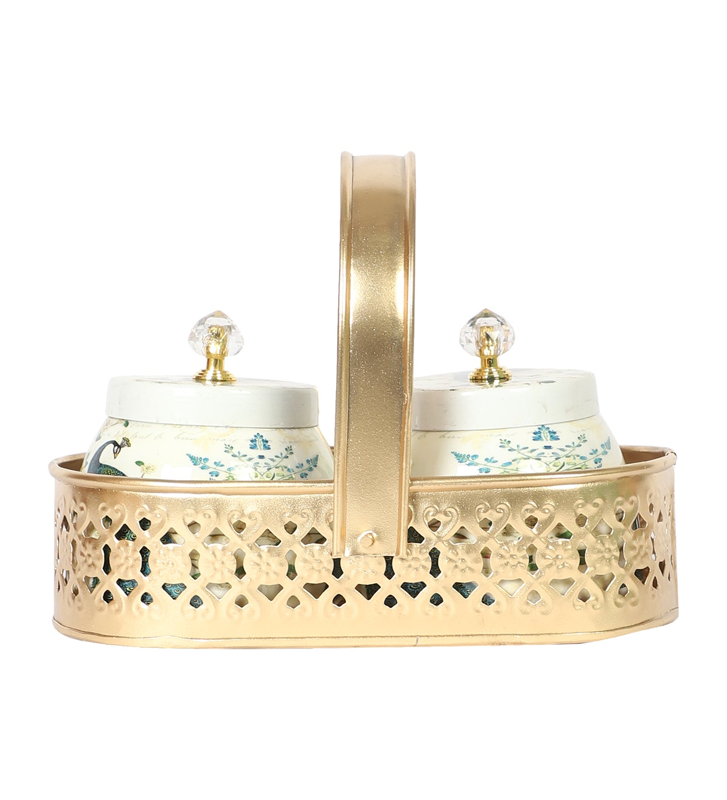 Green Peacock Print Jars basket Set of 2