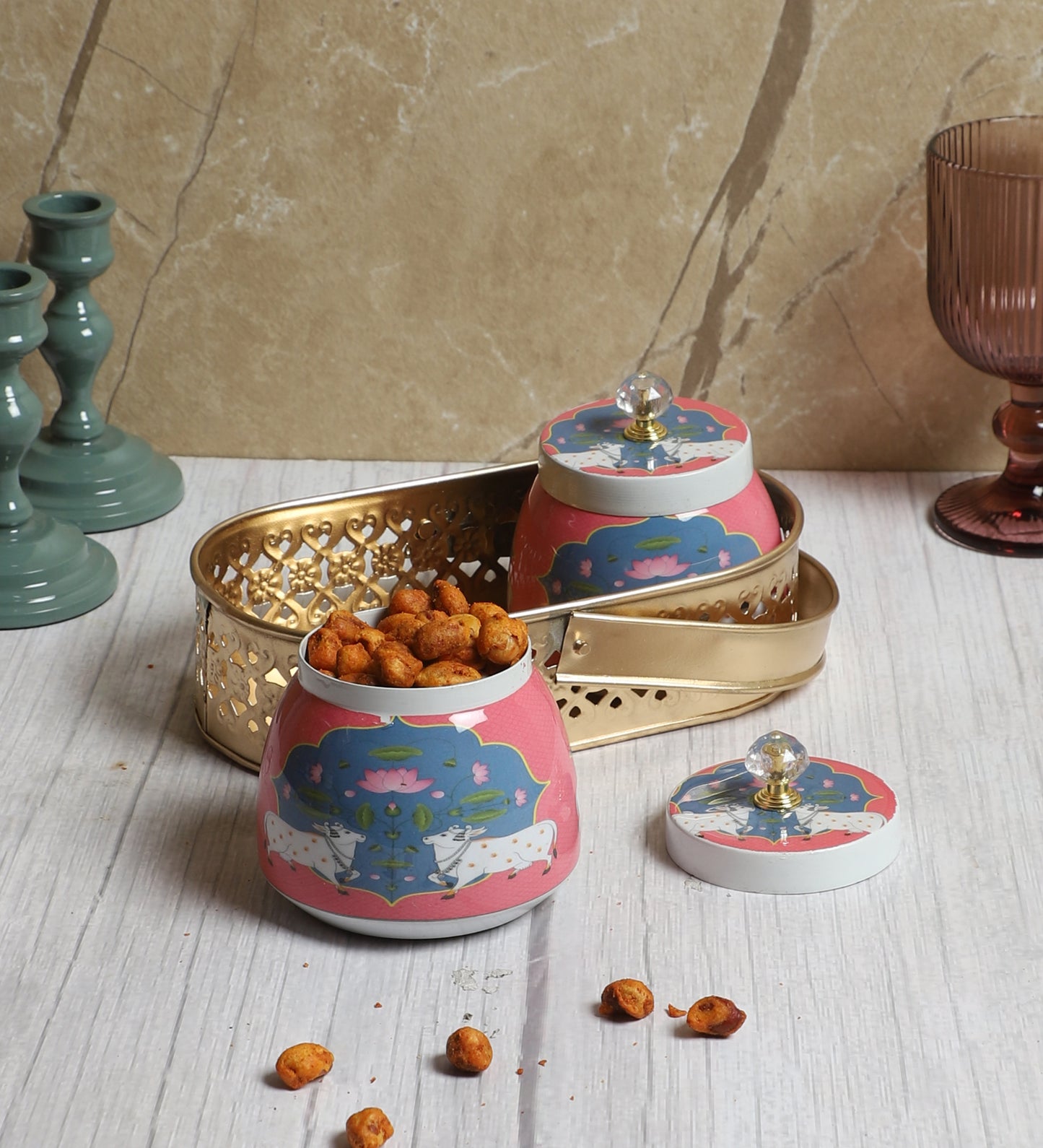 White Cow Print Jars basket Set of 3
