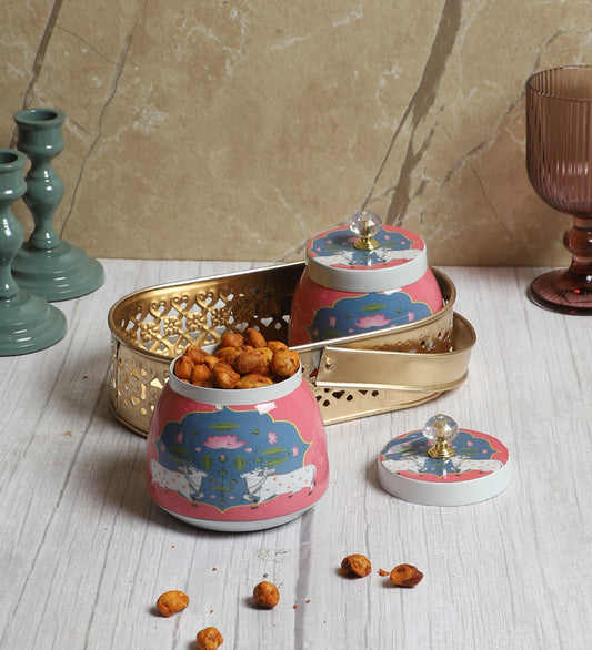White Cow Print Jars basket Set of 3