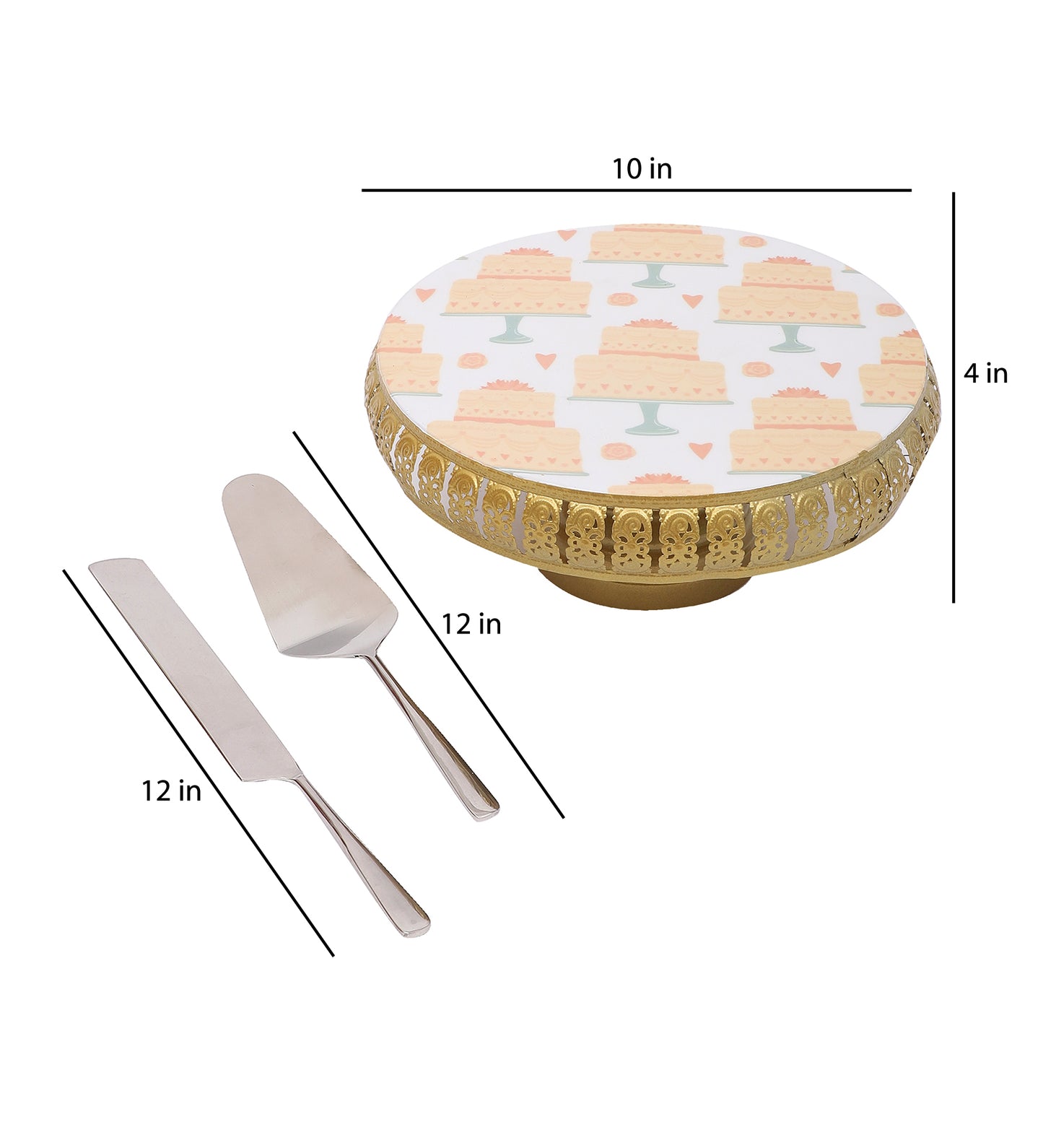 Cake Print Metal Cake Platter WIth Knife & Server