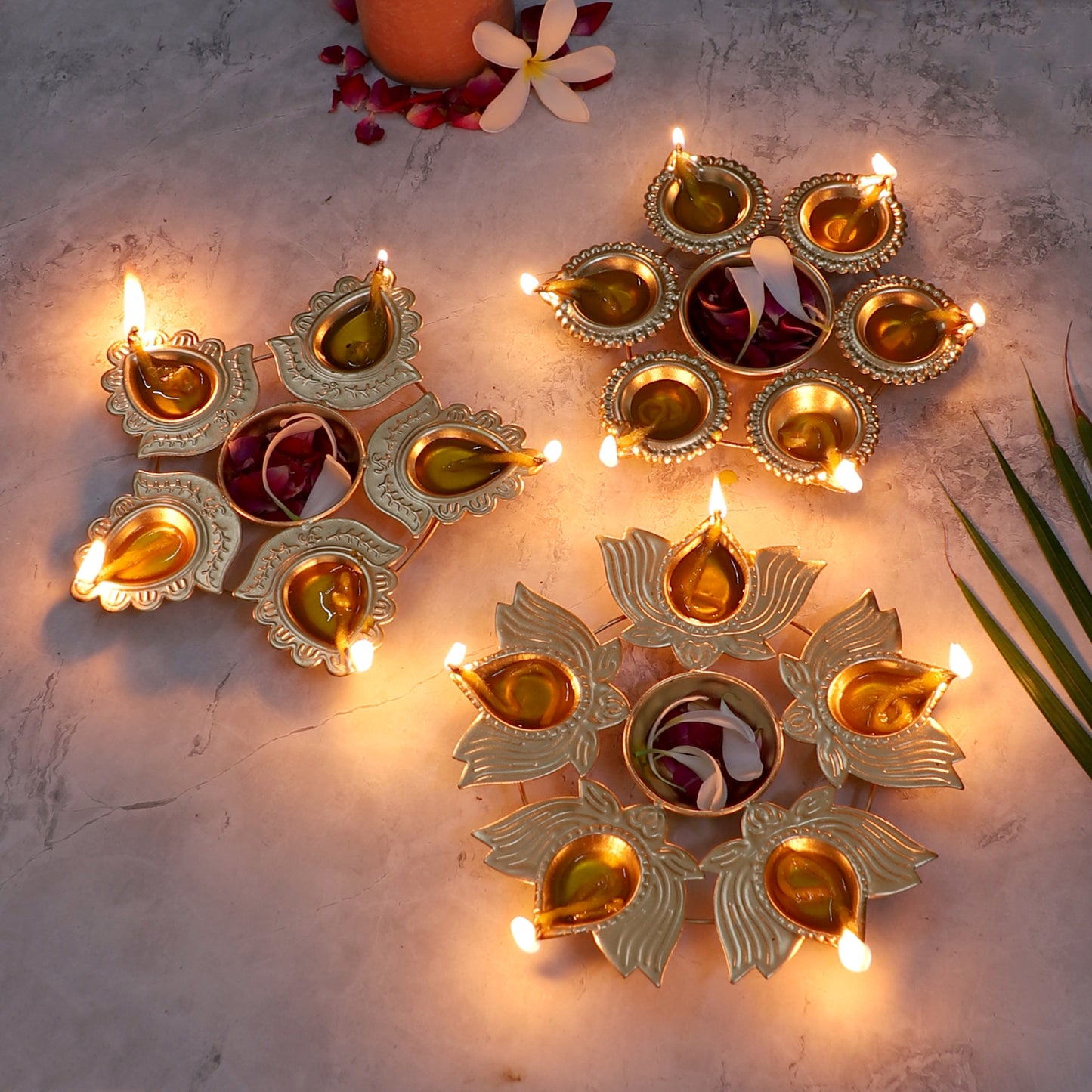 Metal Lotus & Flower Dia Urli Set of 3