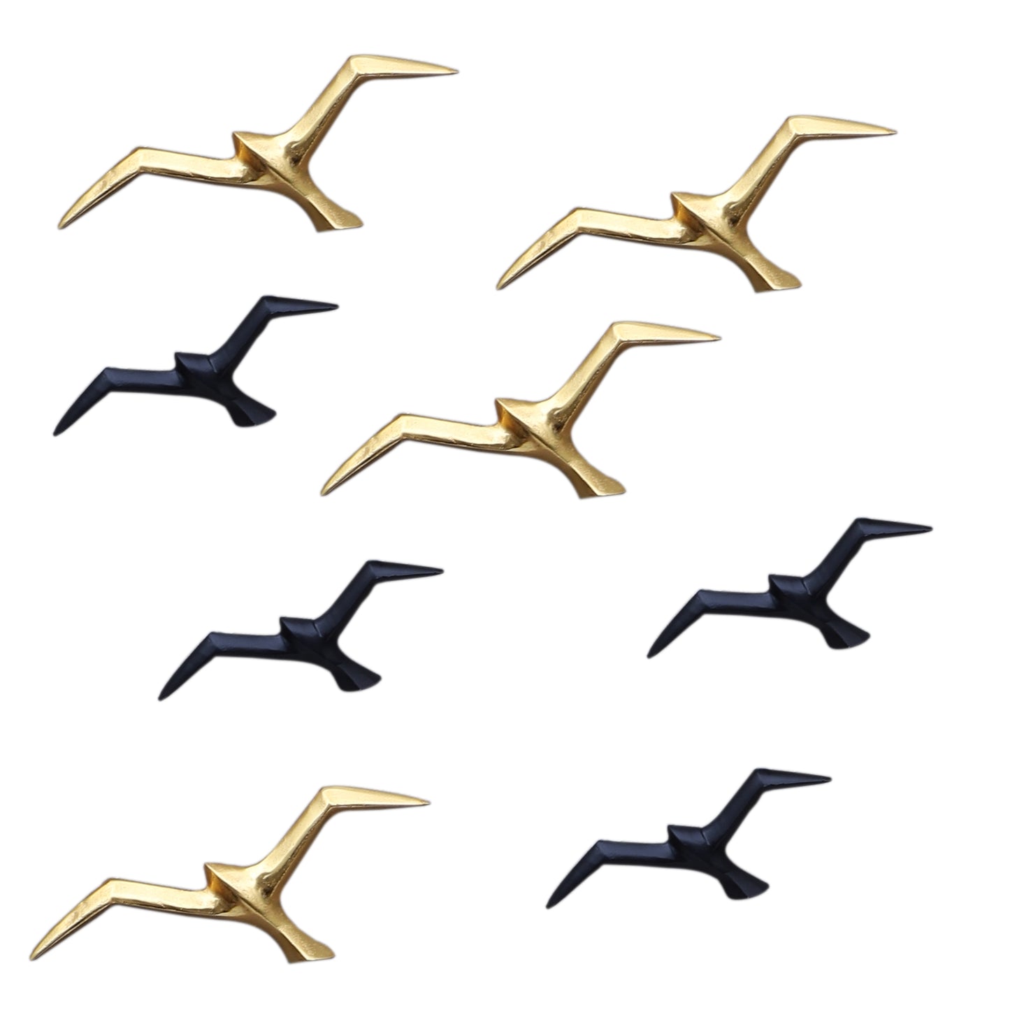Flying Black & Gold Aluminium Bird Set of 8