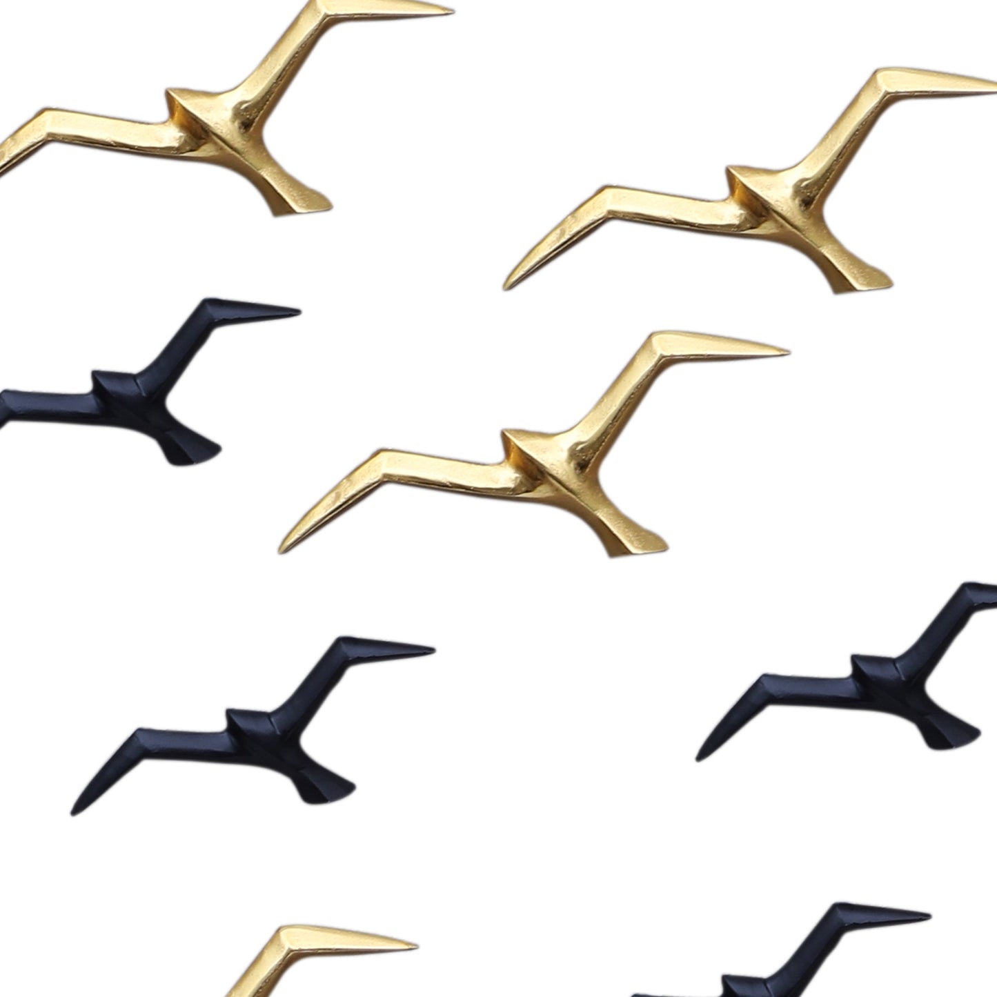 Flying Black & Gold Aluminium Bird Set of 8