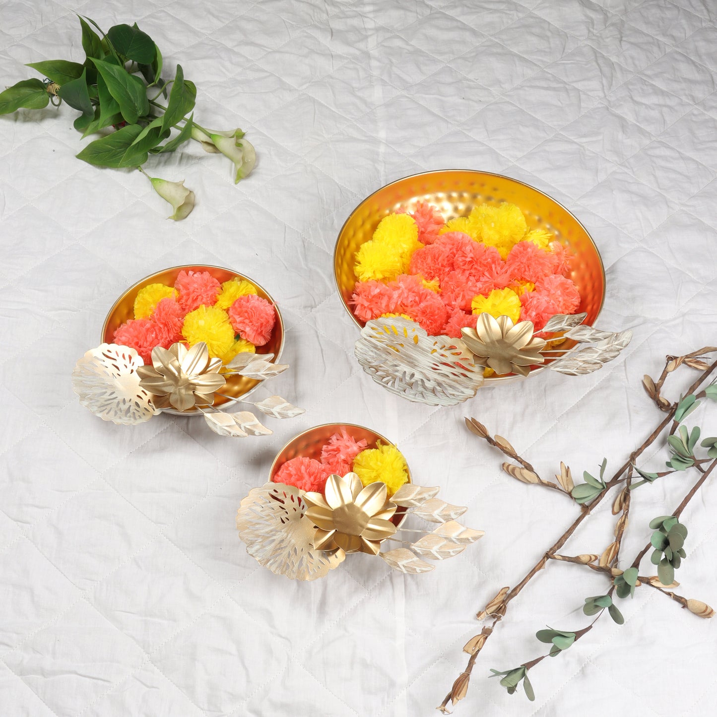 Gold FLower Urli Set of 3