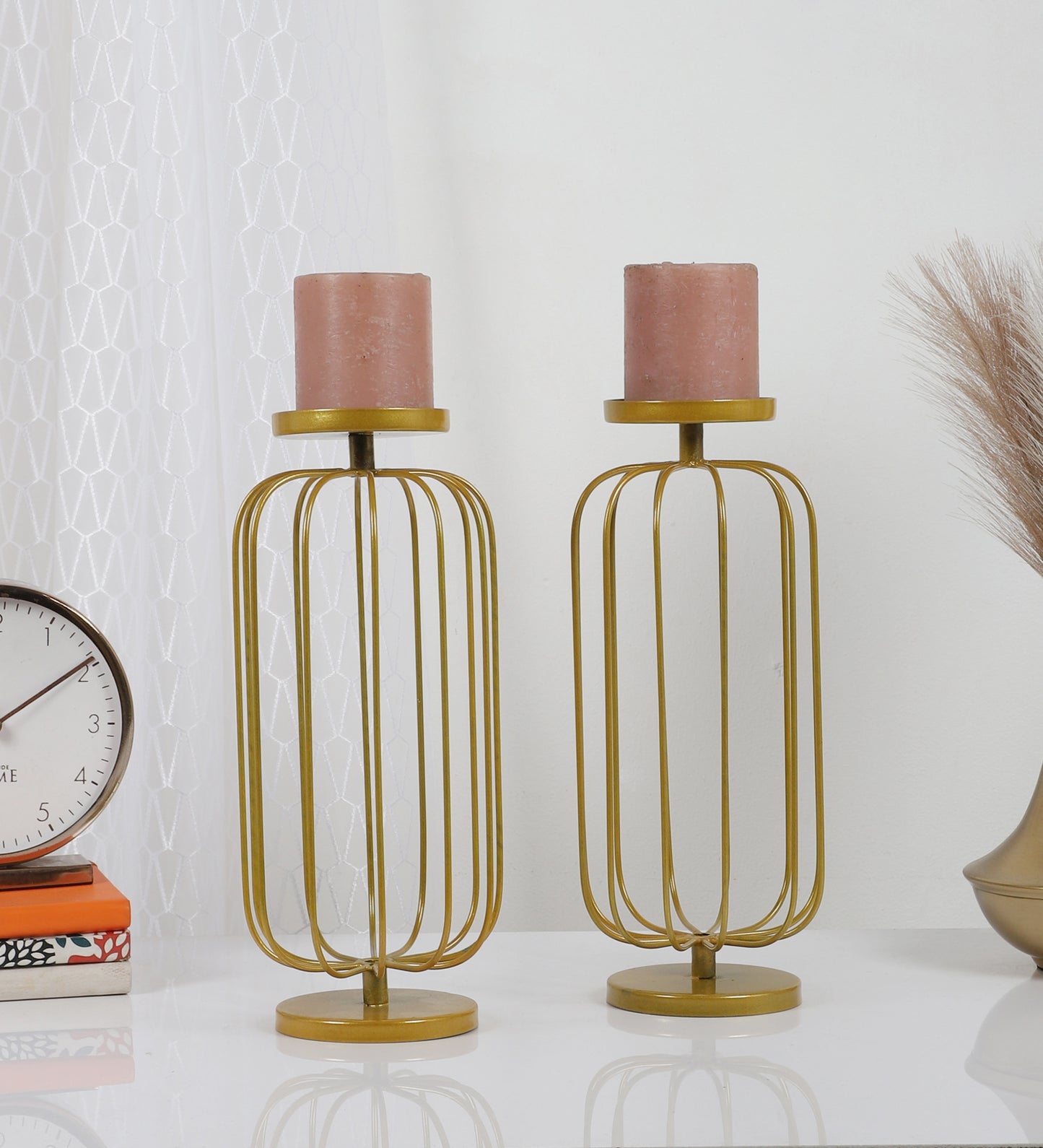 Metal Wired Oval Candle Stand Set of 2