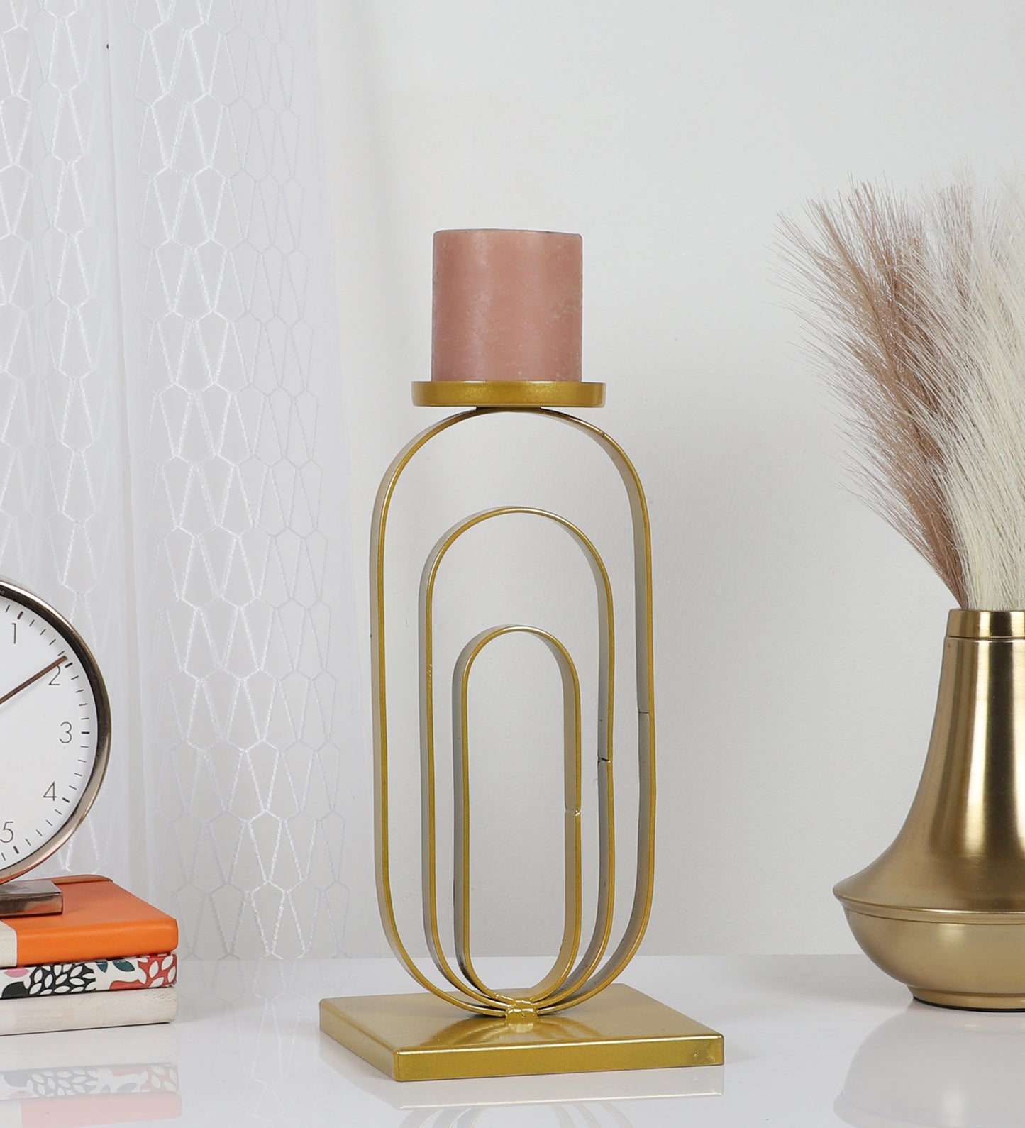 Metal Wired Oval Striped Candle Stand