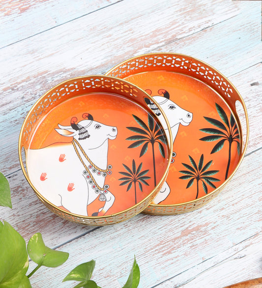 Orange Cow Tray Set of 2