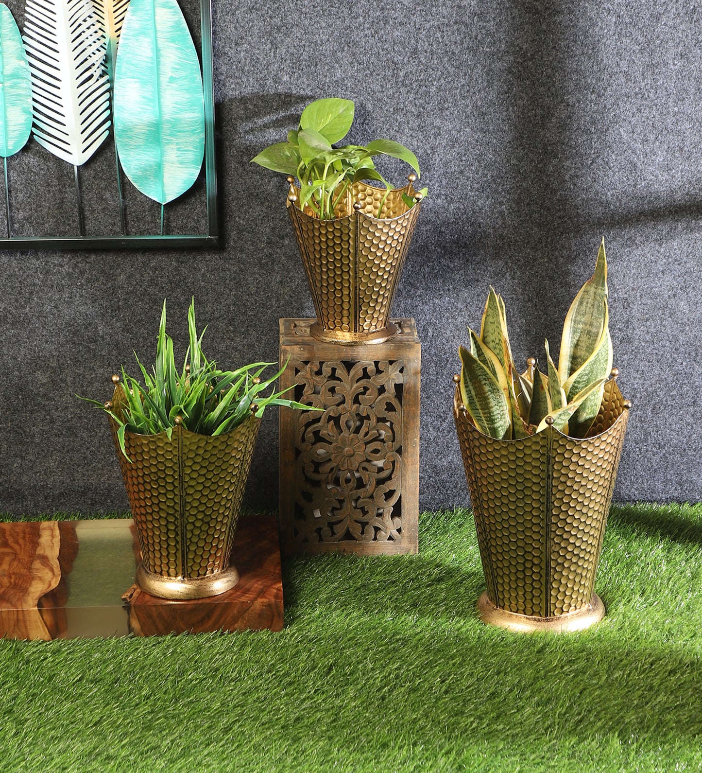 Black Glossy Table Top Planter Set of 2