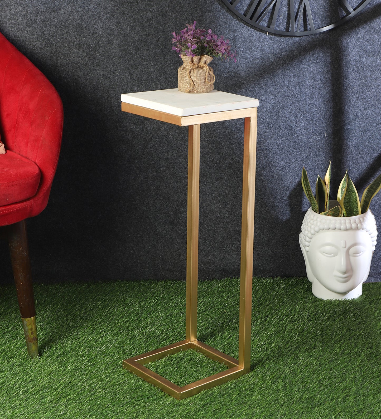L Shape Metal & Marble Table