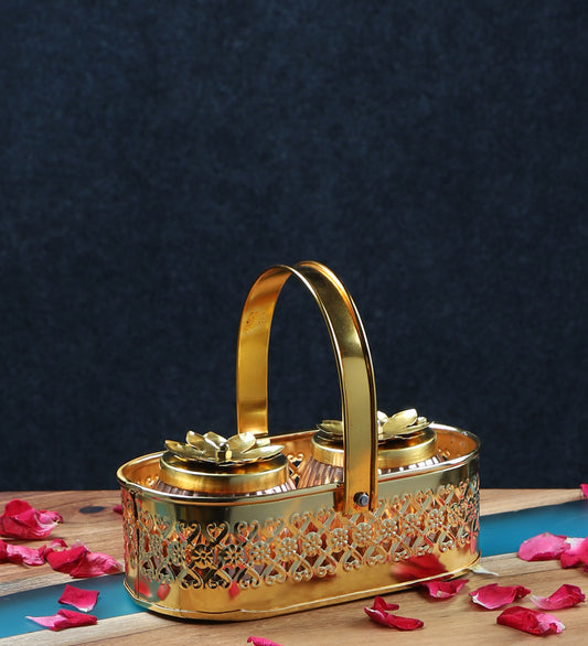 Metal Basket With Jars Set of 3
