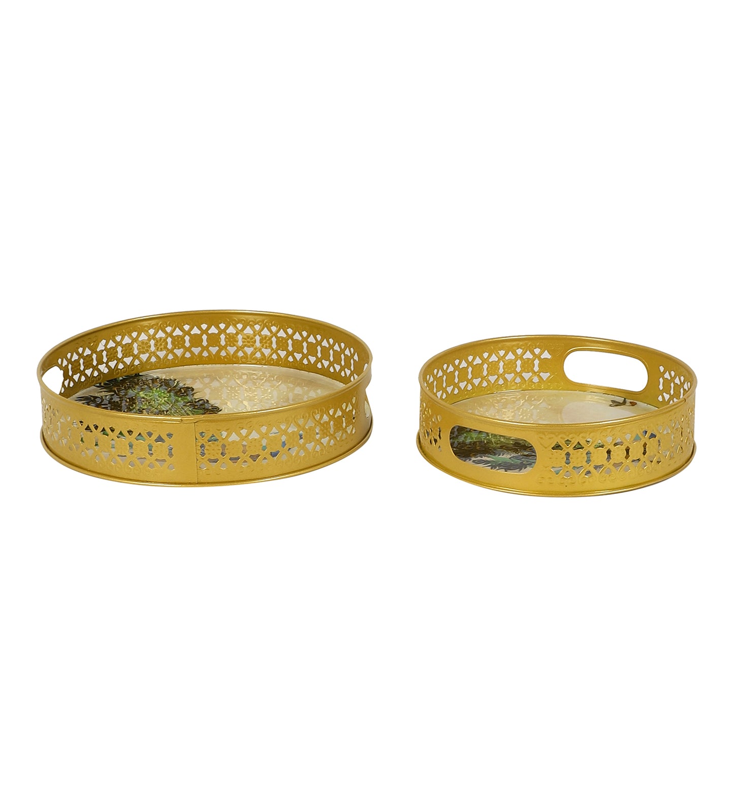 Green Peacock Tray Set of 2
