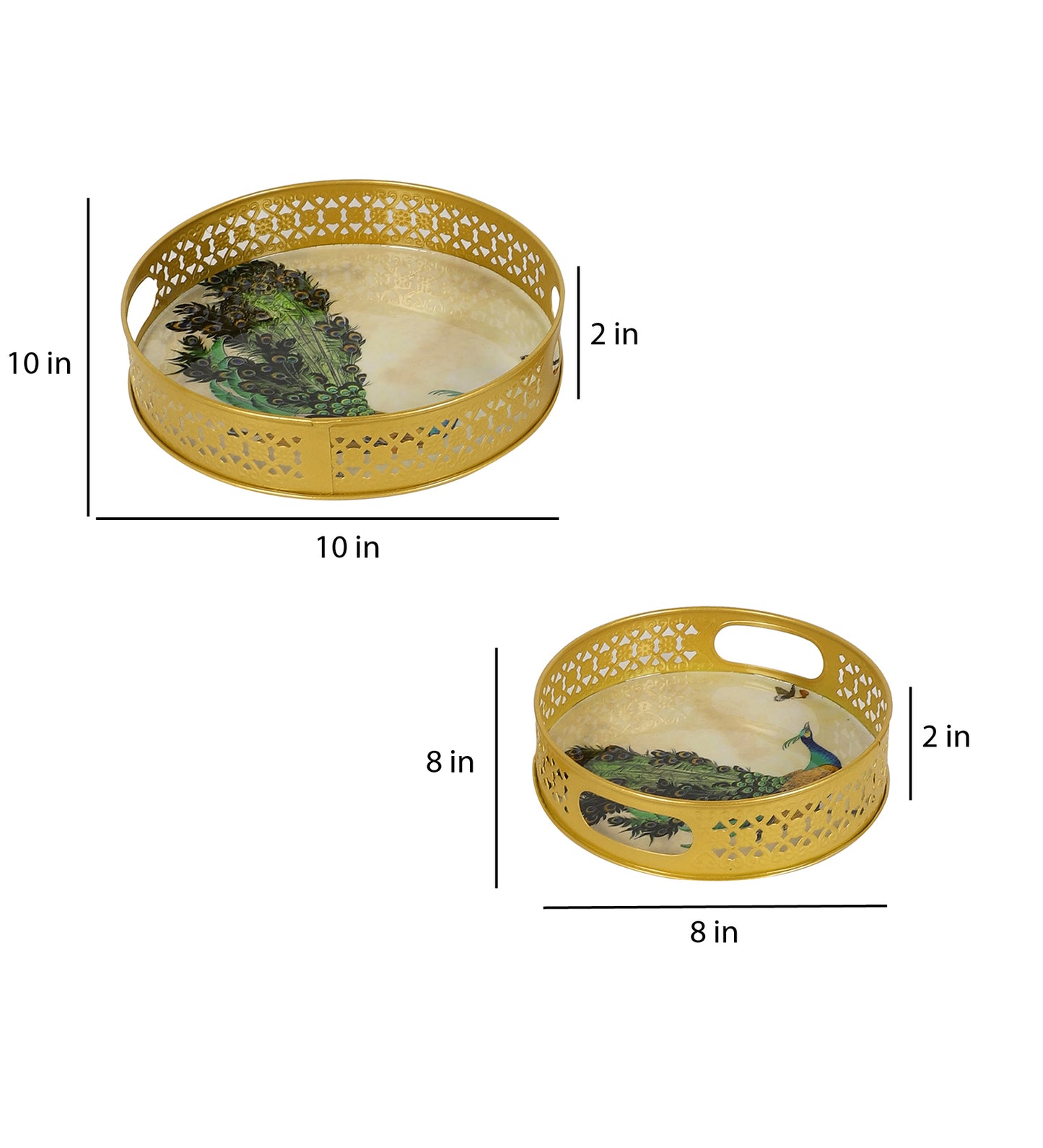 Green Peacock Tray Set of 2