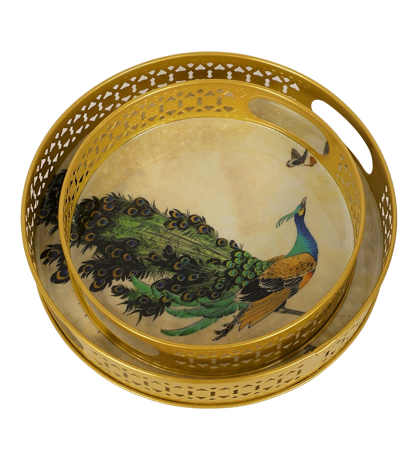 Green Peacock Tray Set of 2