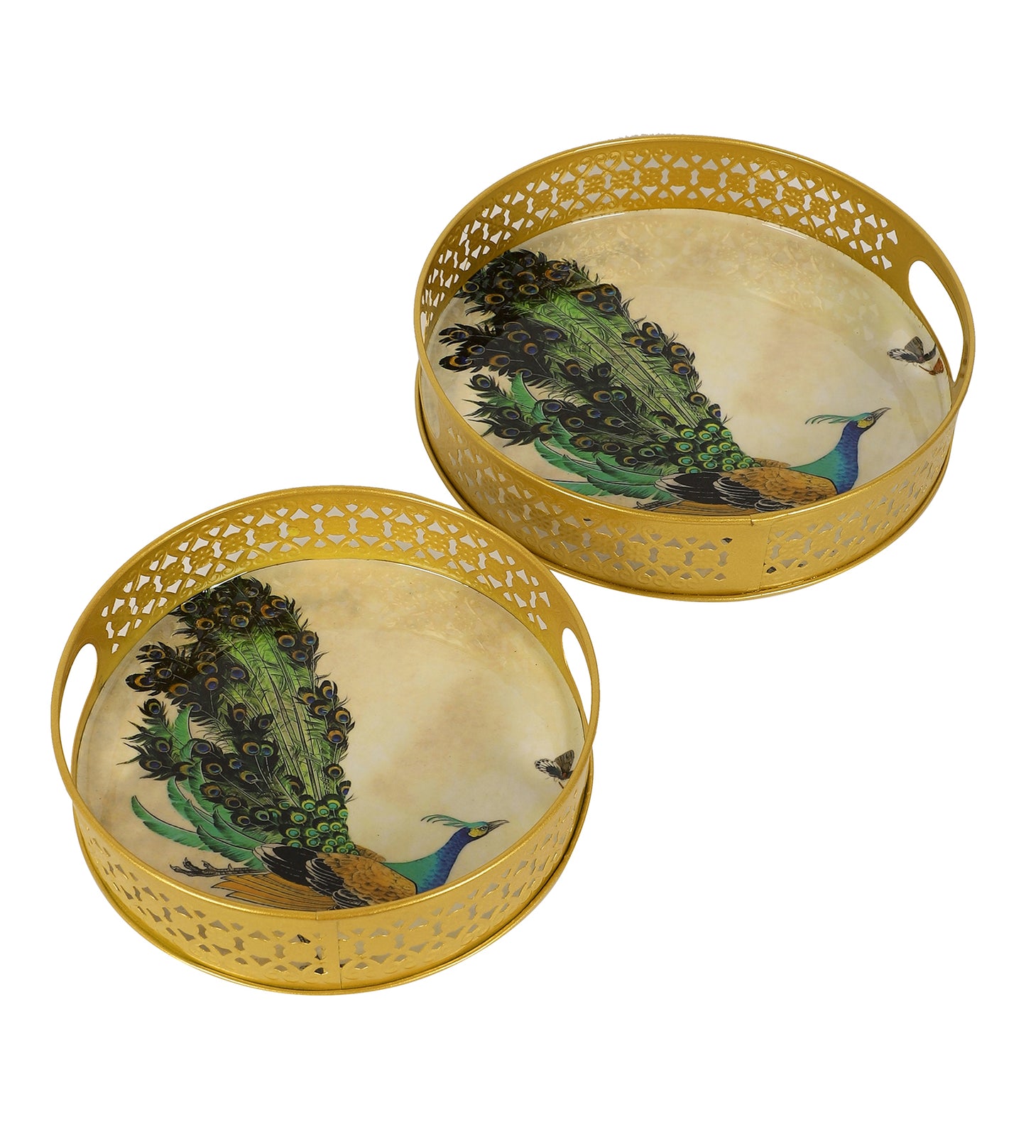 Green Peacock Tray Set of 2