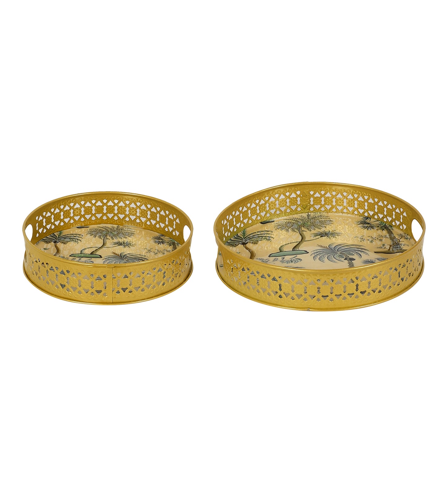 White & Green Tree Tray Set of 2
