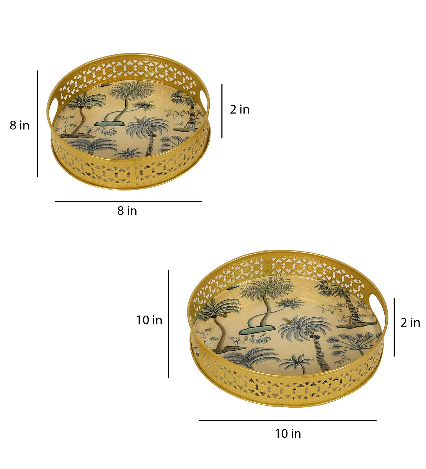 White & Green Tree Tray Set of 2