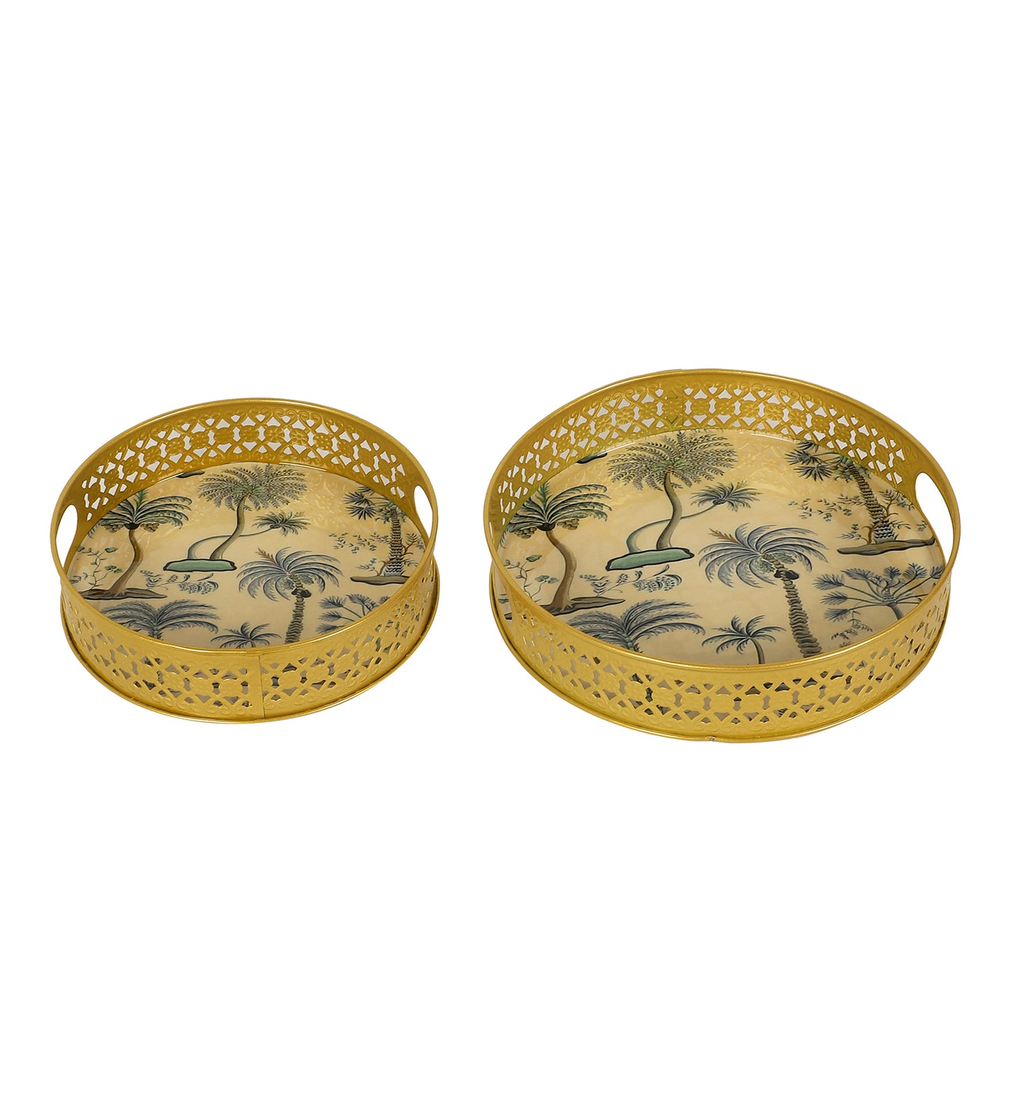 White & Green Tree Tray Set of 2