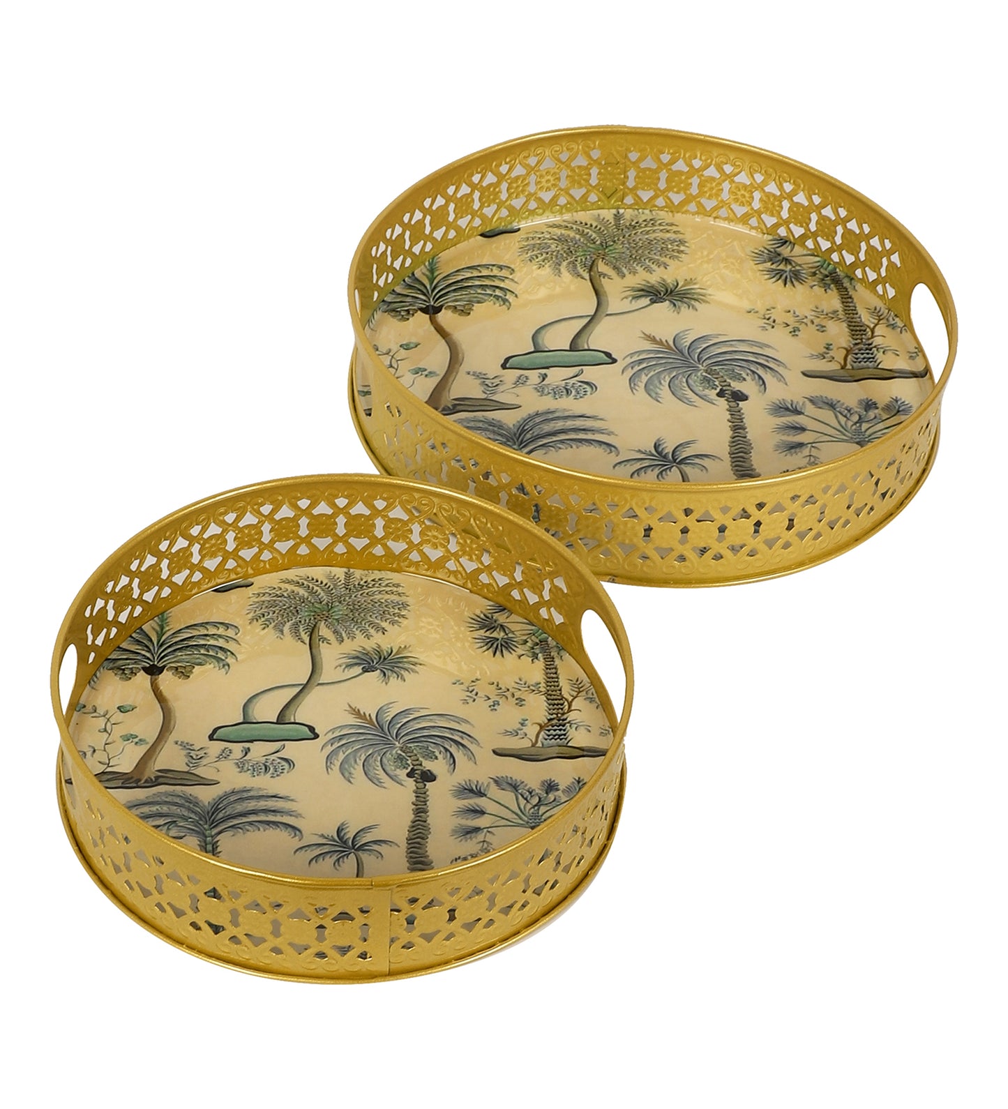 White & Green Tree Tray Set of 2
