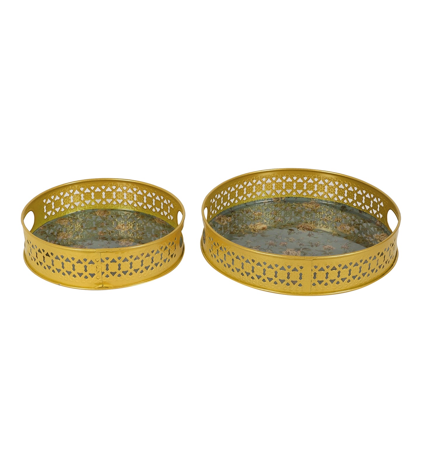 Green Pink FLower Tray Set of 2