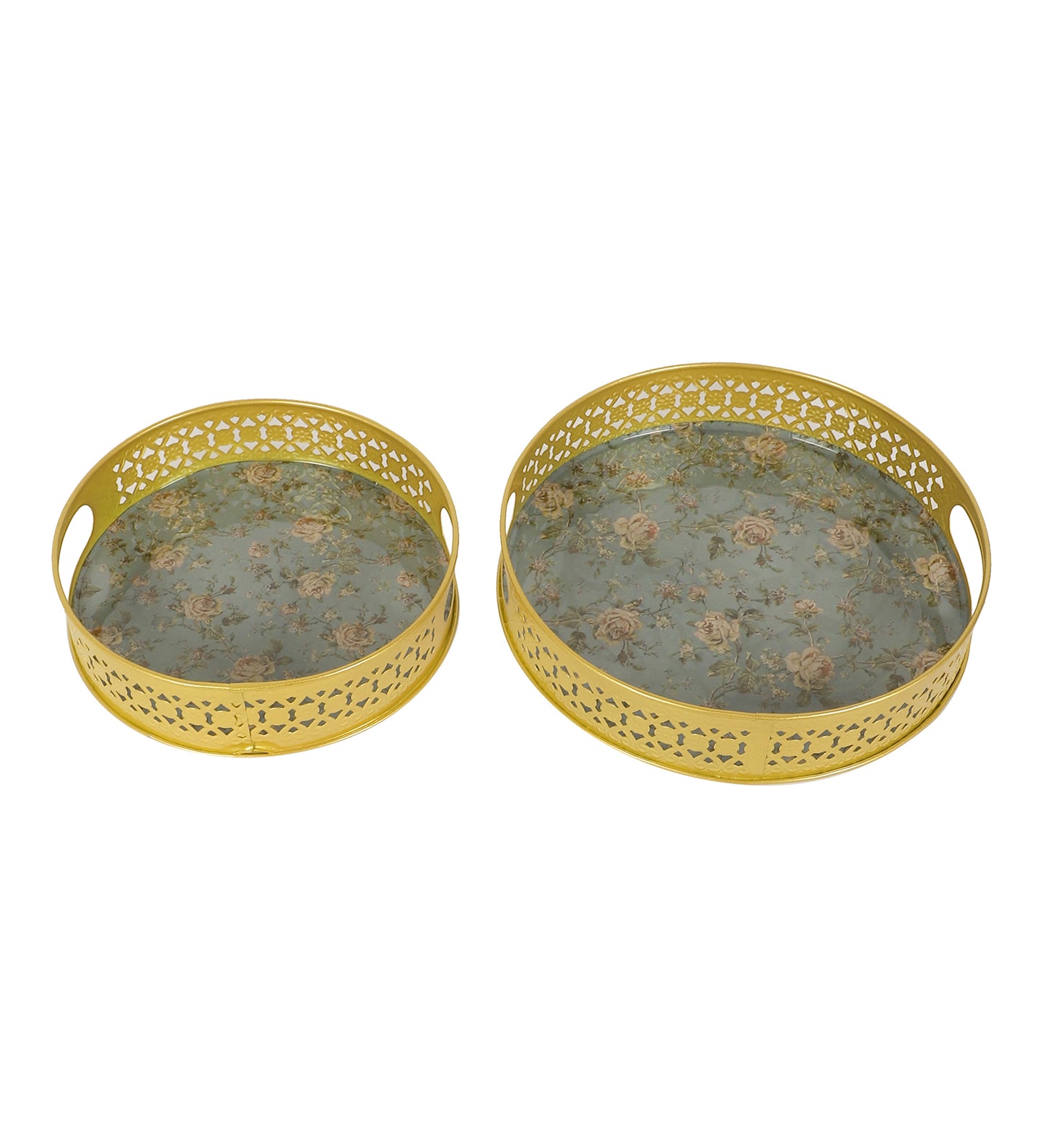 Green Pink FLower Tray Set of 2