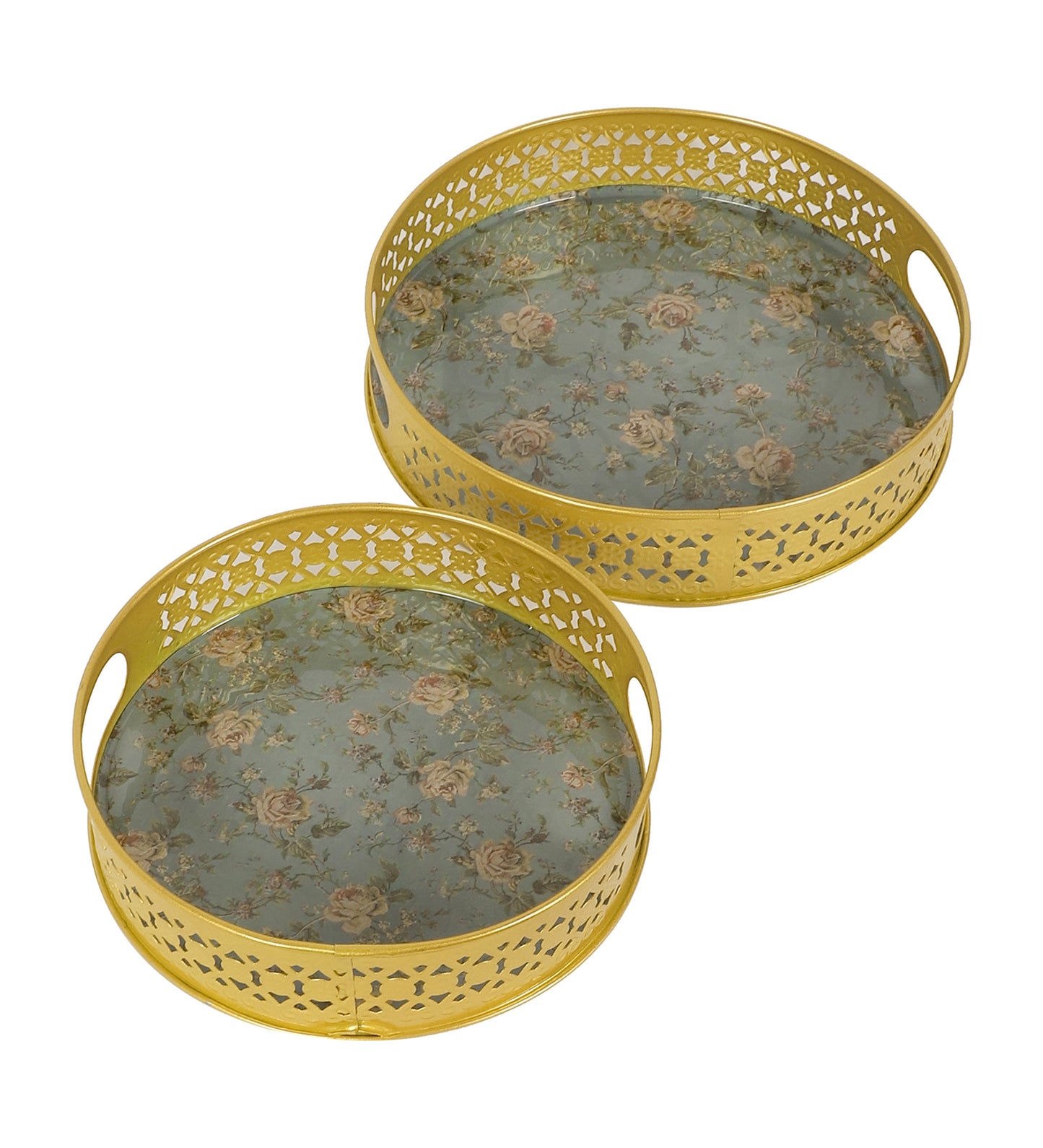 Green Pink FLower Tray Set of 2