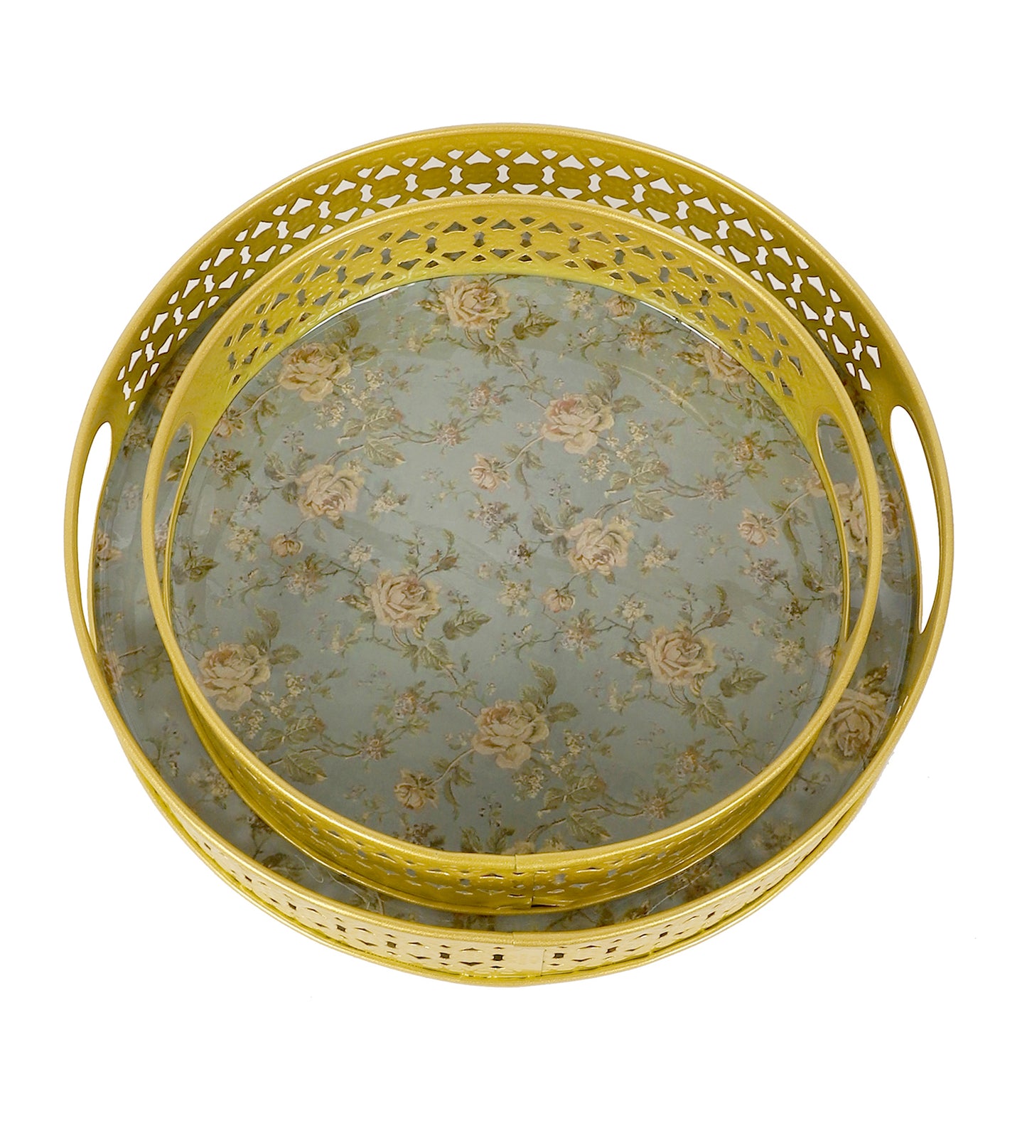 Green Pink FLower Tray Set of 2