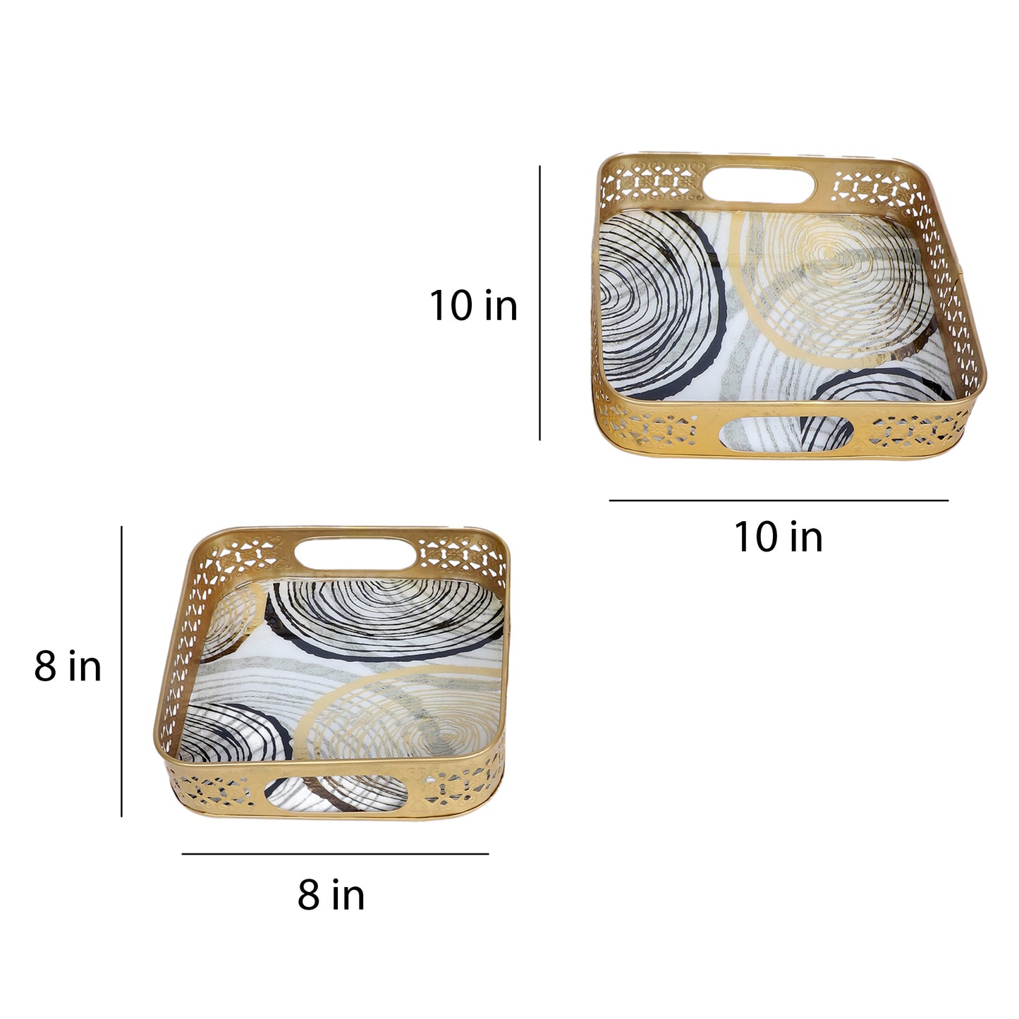 Black & Gold Ring Deisgn Tray Set of 2
