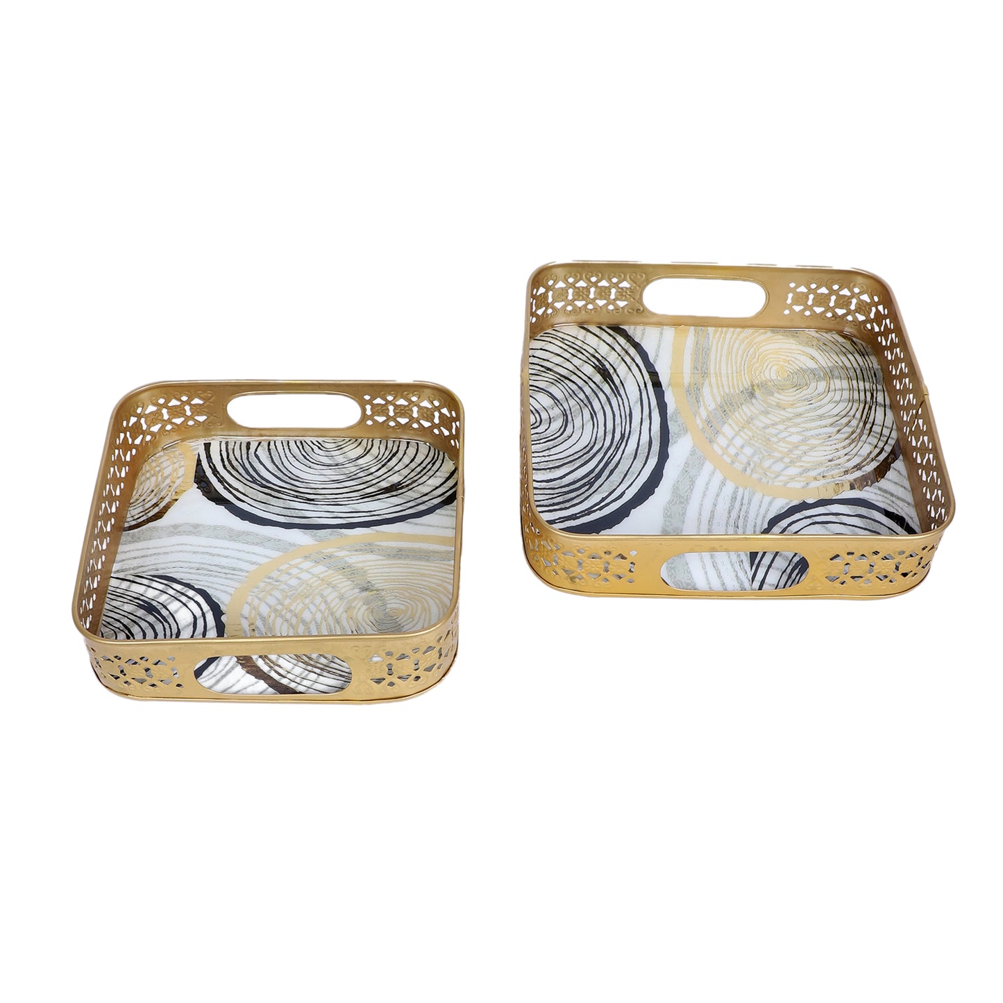 Black & Gold Ring Deisgn Tray Set of 2