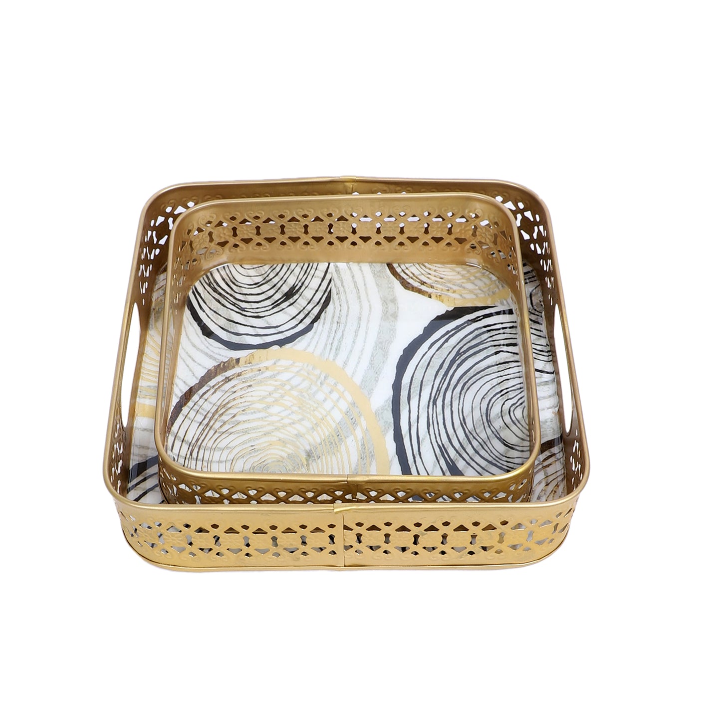 Black & Gold Ring Deisgn Tray Set of 2
