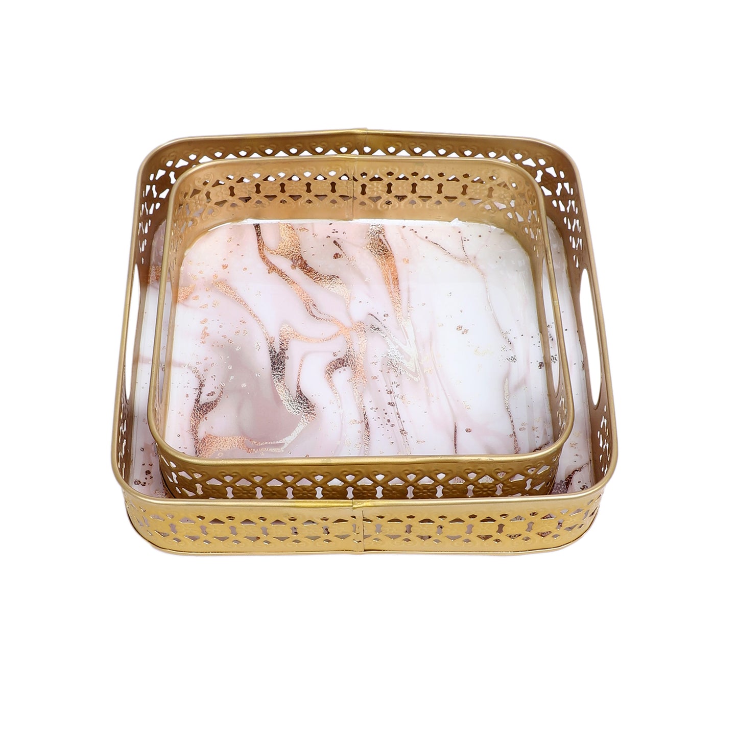 PInk & Gold Wavy Design Tray Set of 2