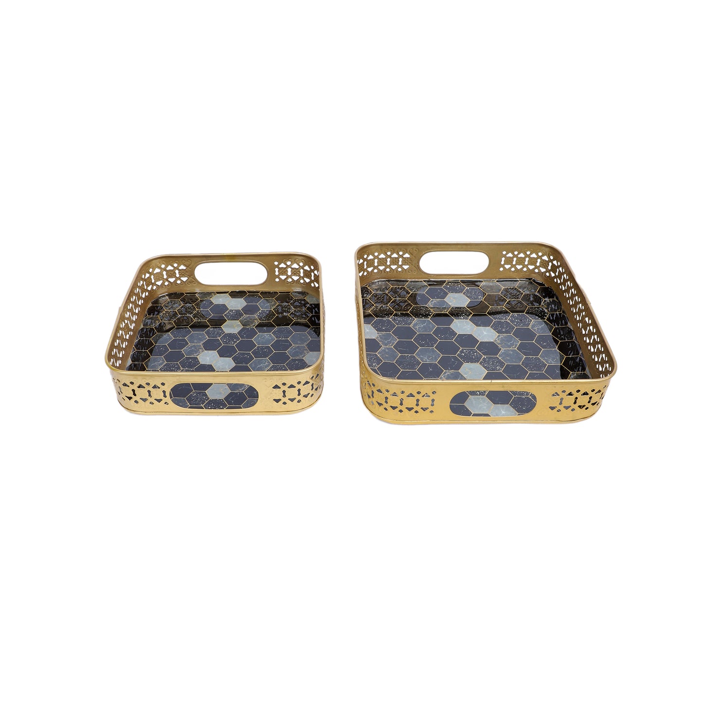 Black & Grey Blocks Meeena Tray Set of 2
