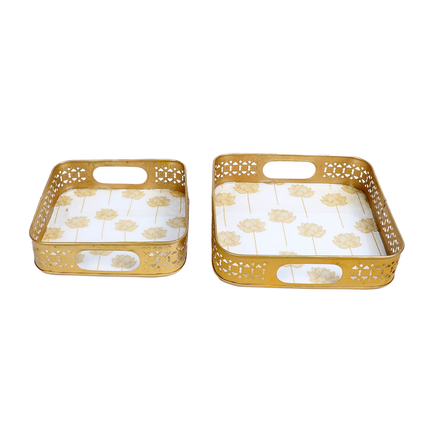 Gold Lotus Meena Tray Set of 2