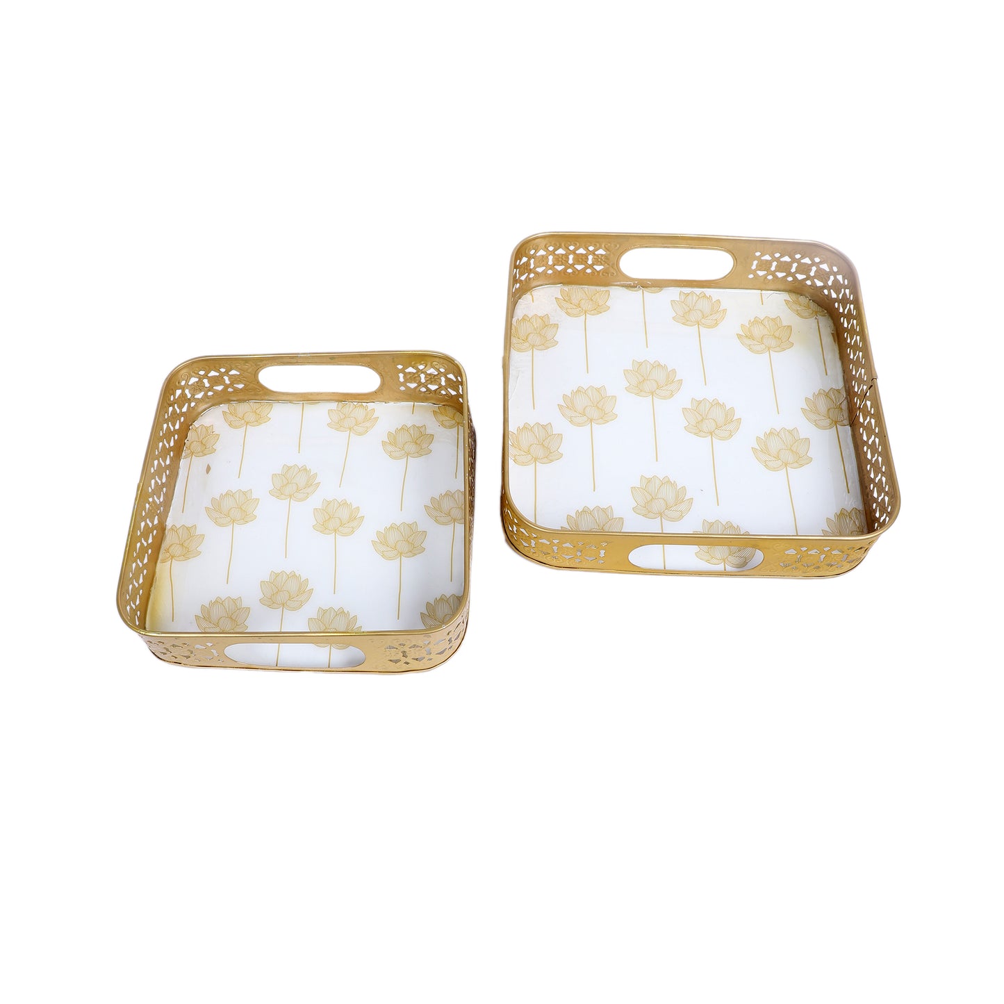 Gold Lotus Meena Tray Set of 2