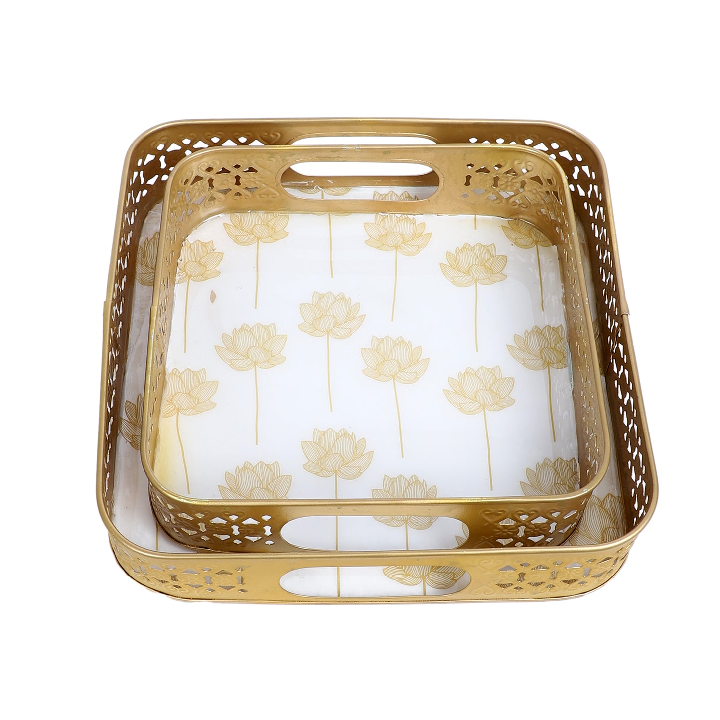 Gold Lotus Meena Tray Set of 2