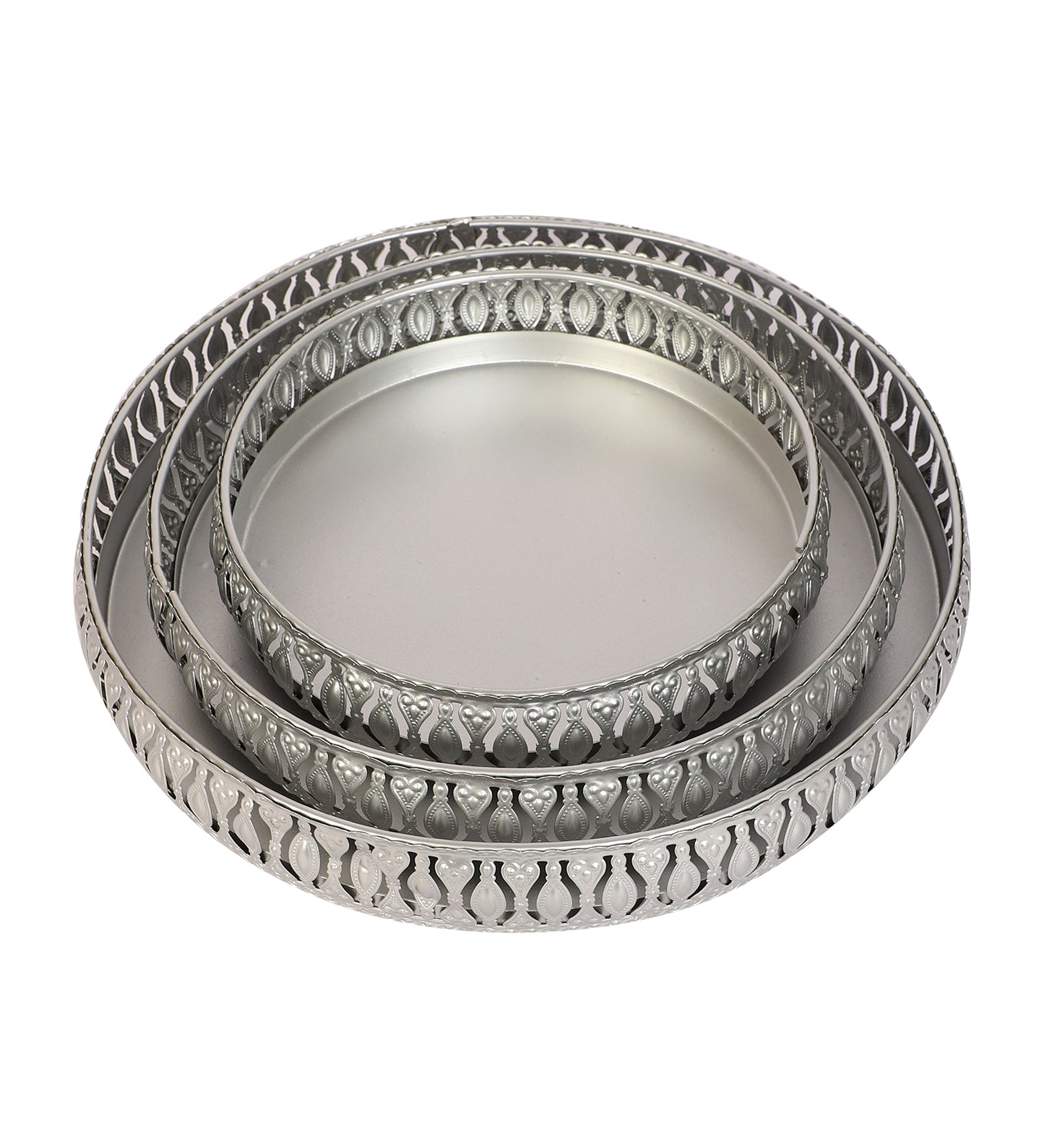 Round Etching Silver Basket Set of 3