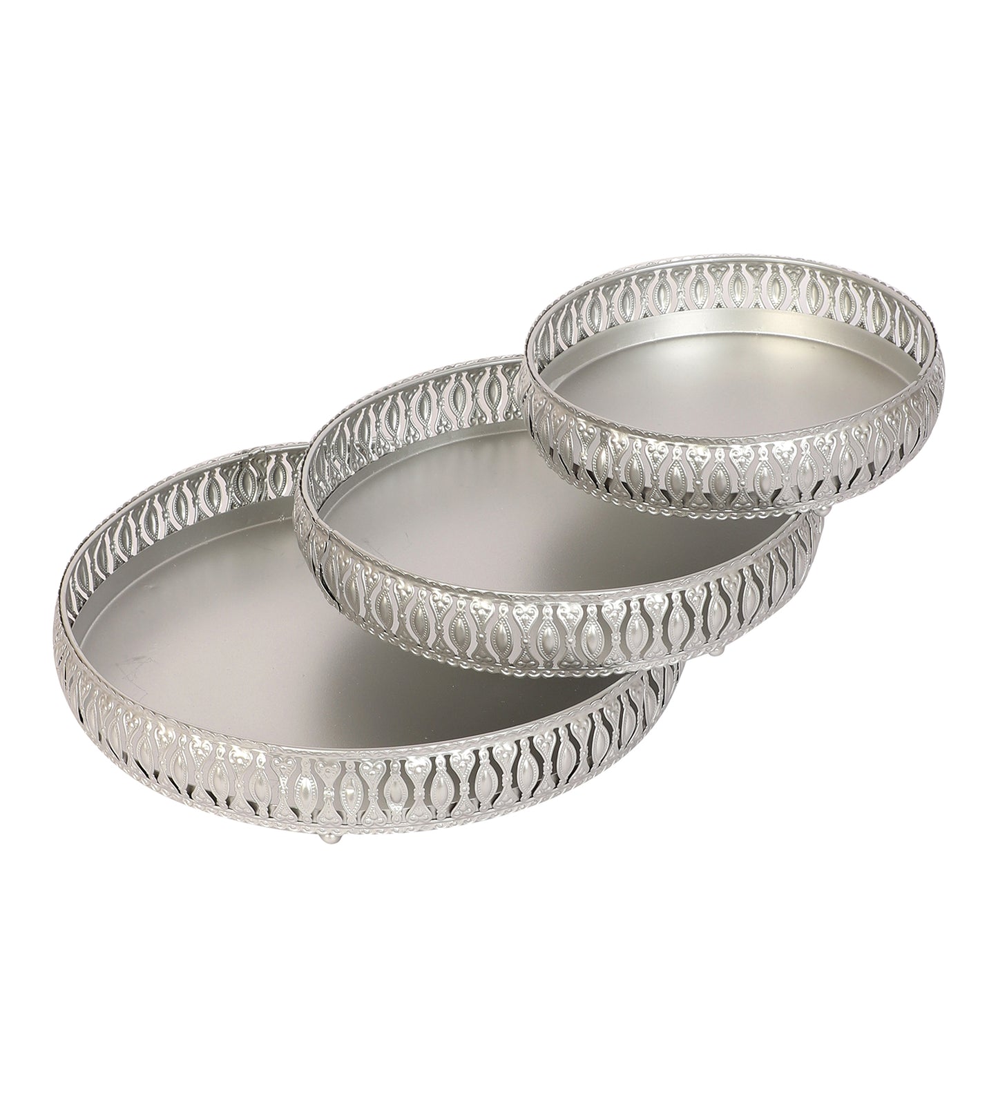 Round Etching Silver Basket Set of 3
