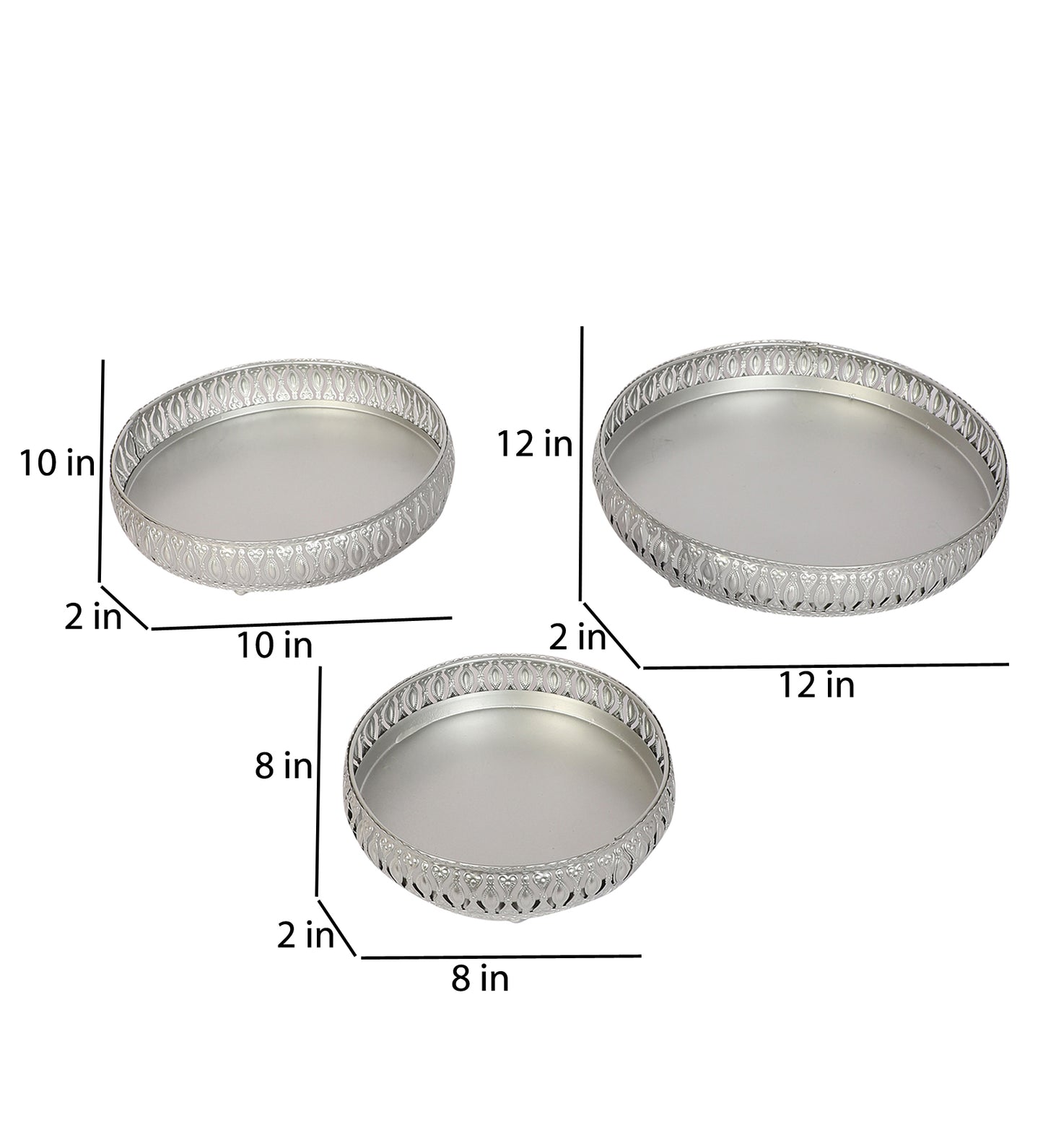 Round Etching Silver Basket Set of 3
