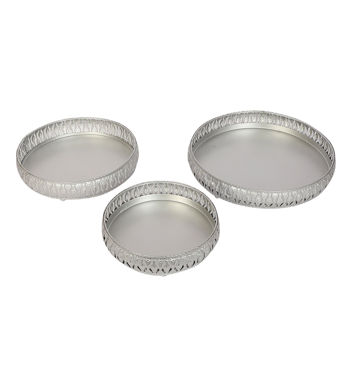 Round Etching Silver Basket Set of 3